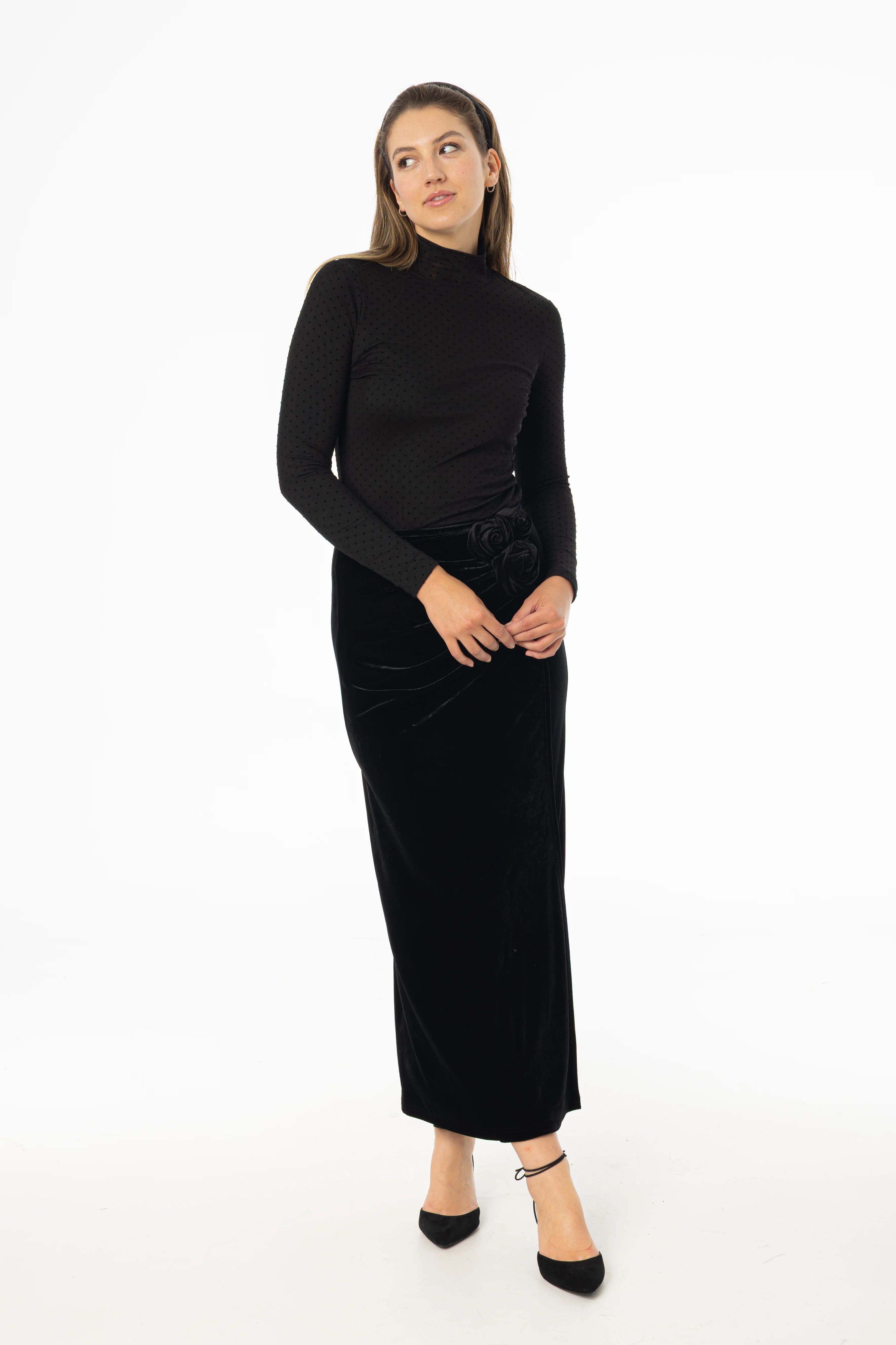 Black Velour Rose Skirt - KJDHW
