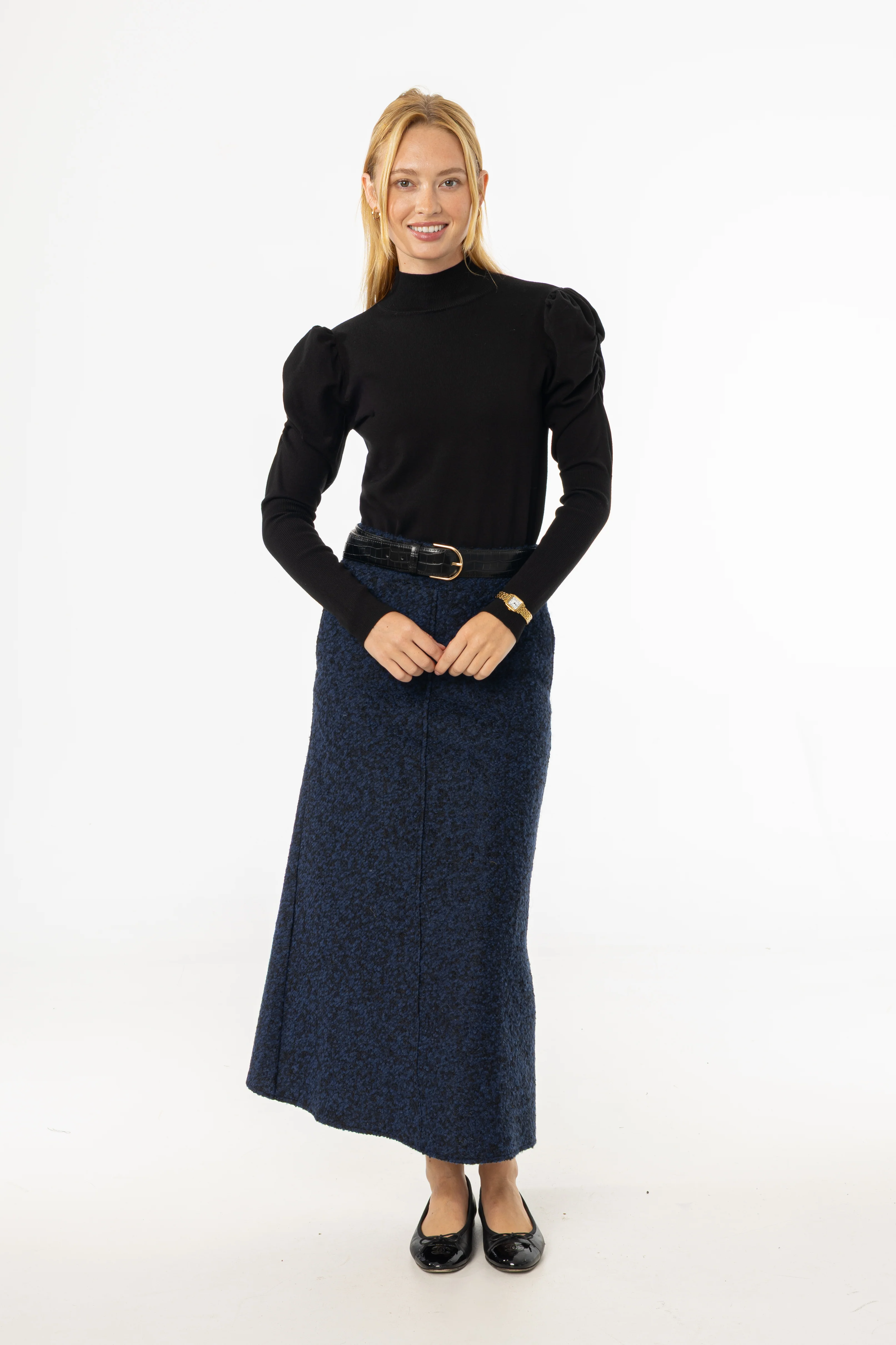 Blue Boucle Maxi Skirt - KJDHW