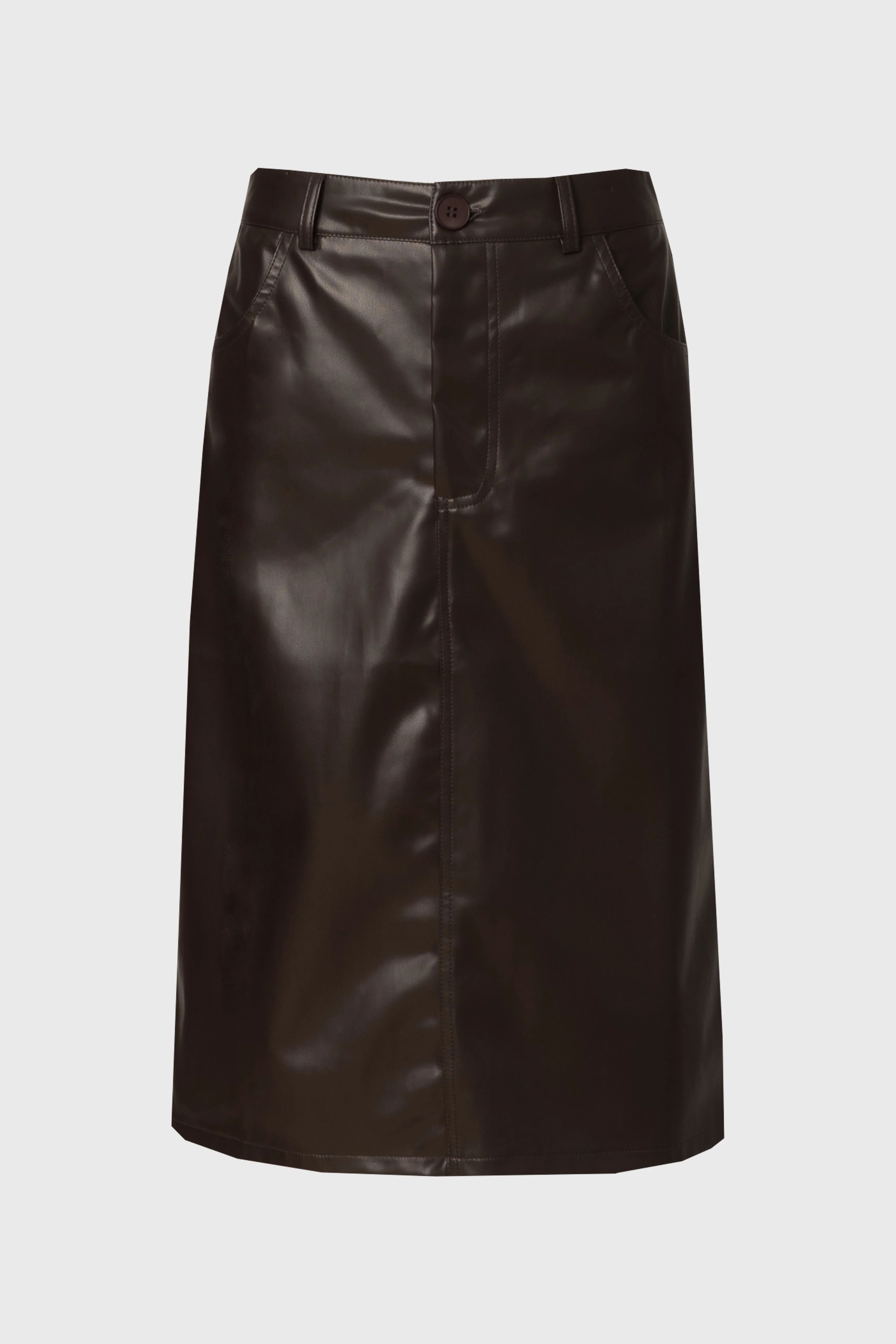 Brown Vegan Leather Pencil Skirt - KJDHW