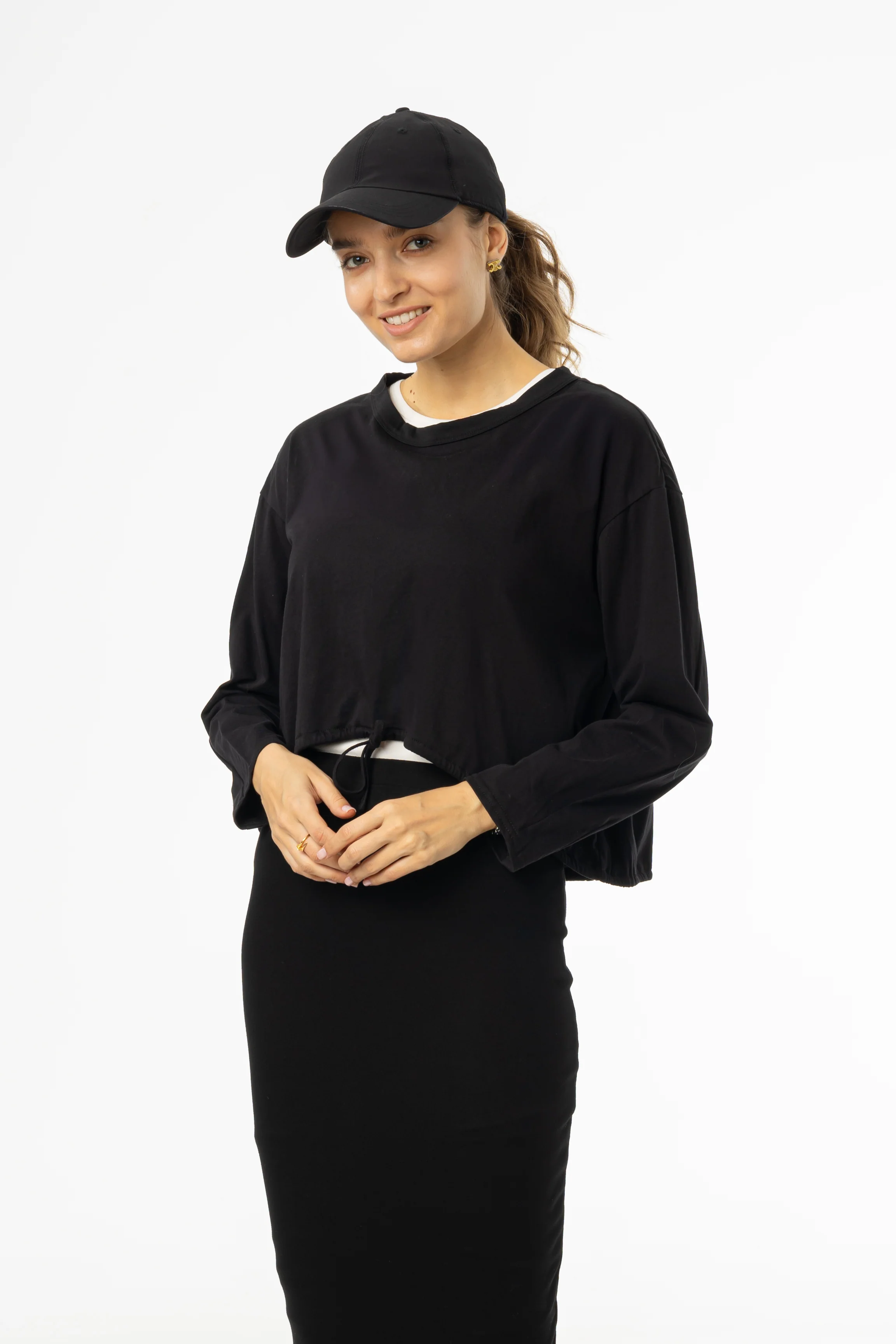 Black High Low Drawstring Tee - KJDHW