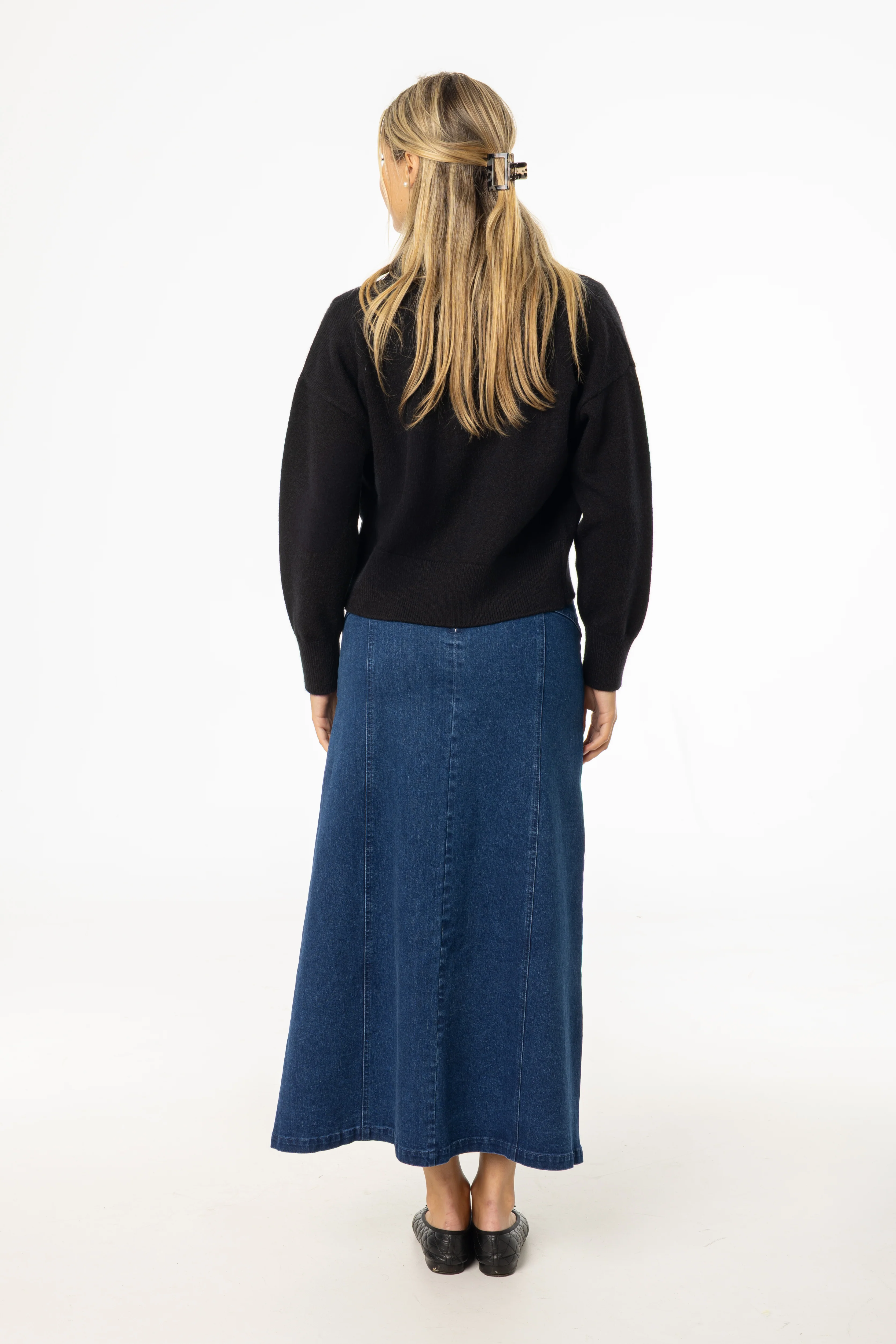 Dark Blue Yoke Seam Denim Skirt - KJDHW