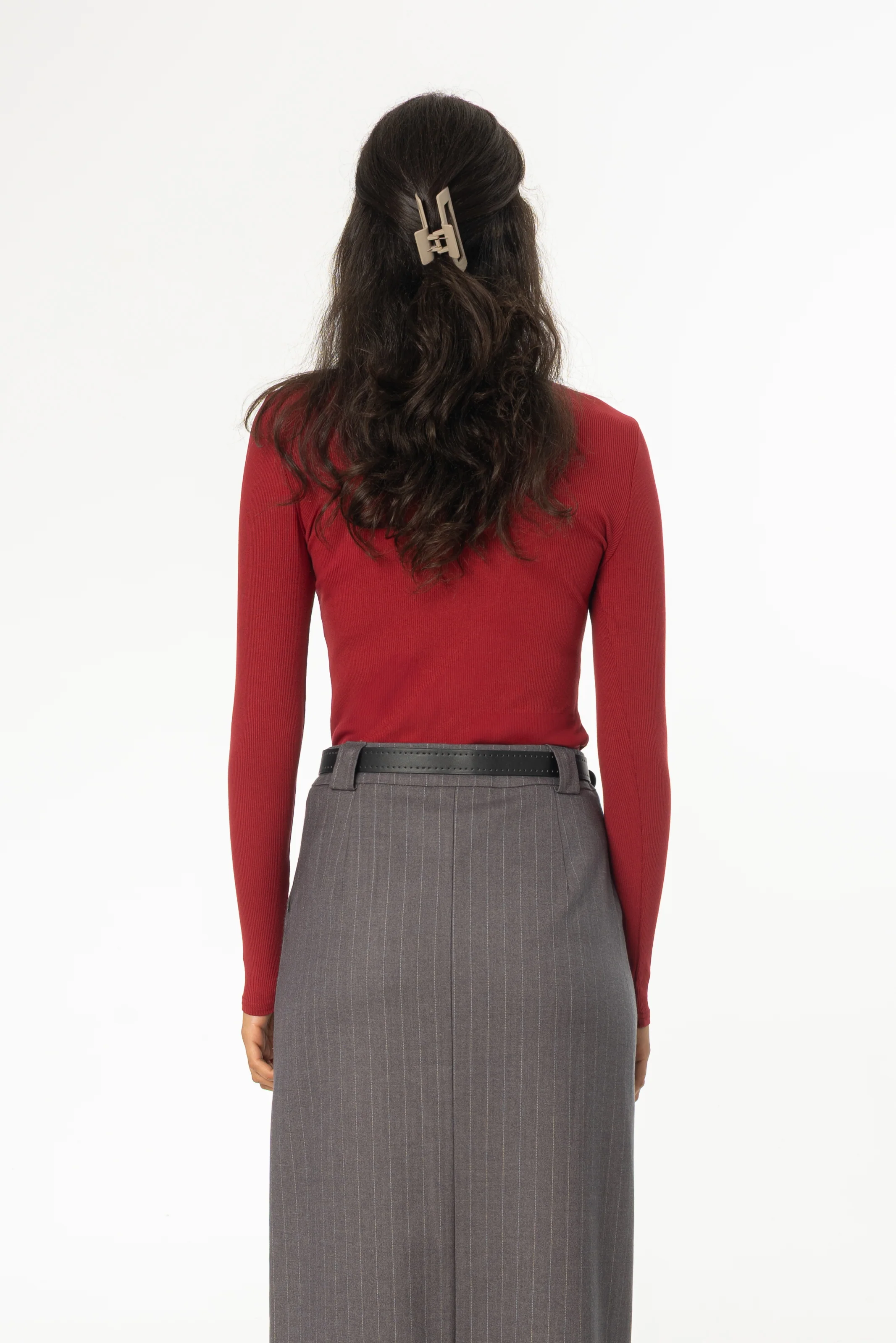 Cherry Ribbed Turtleneck Top - KJDHW