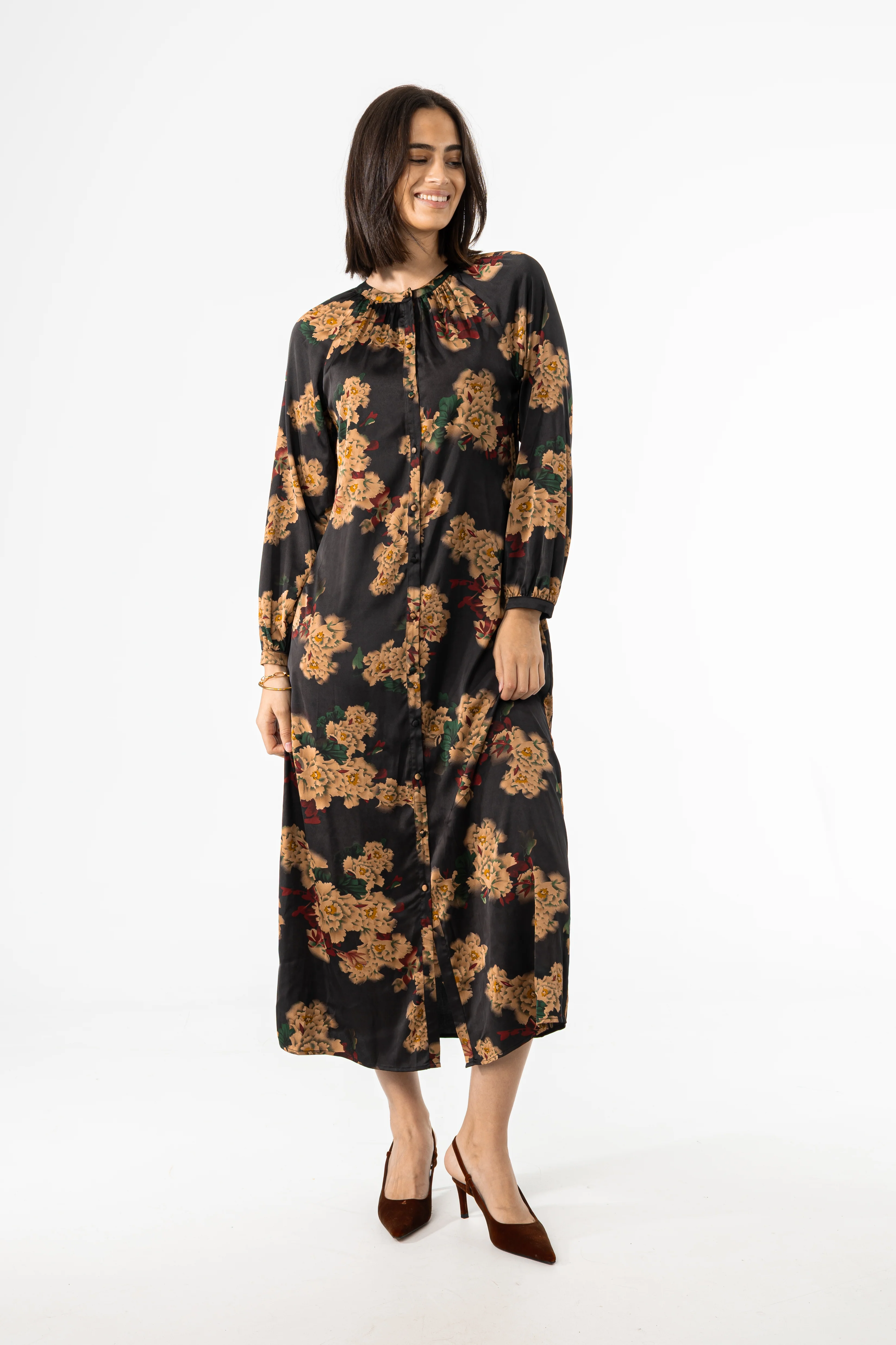 Black Multi Floral Printed Maxi Dress - KJDHW