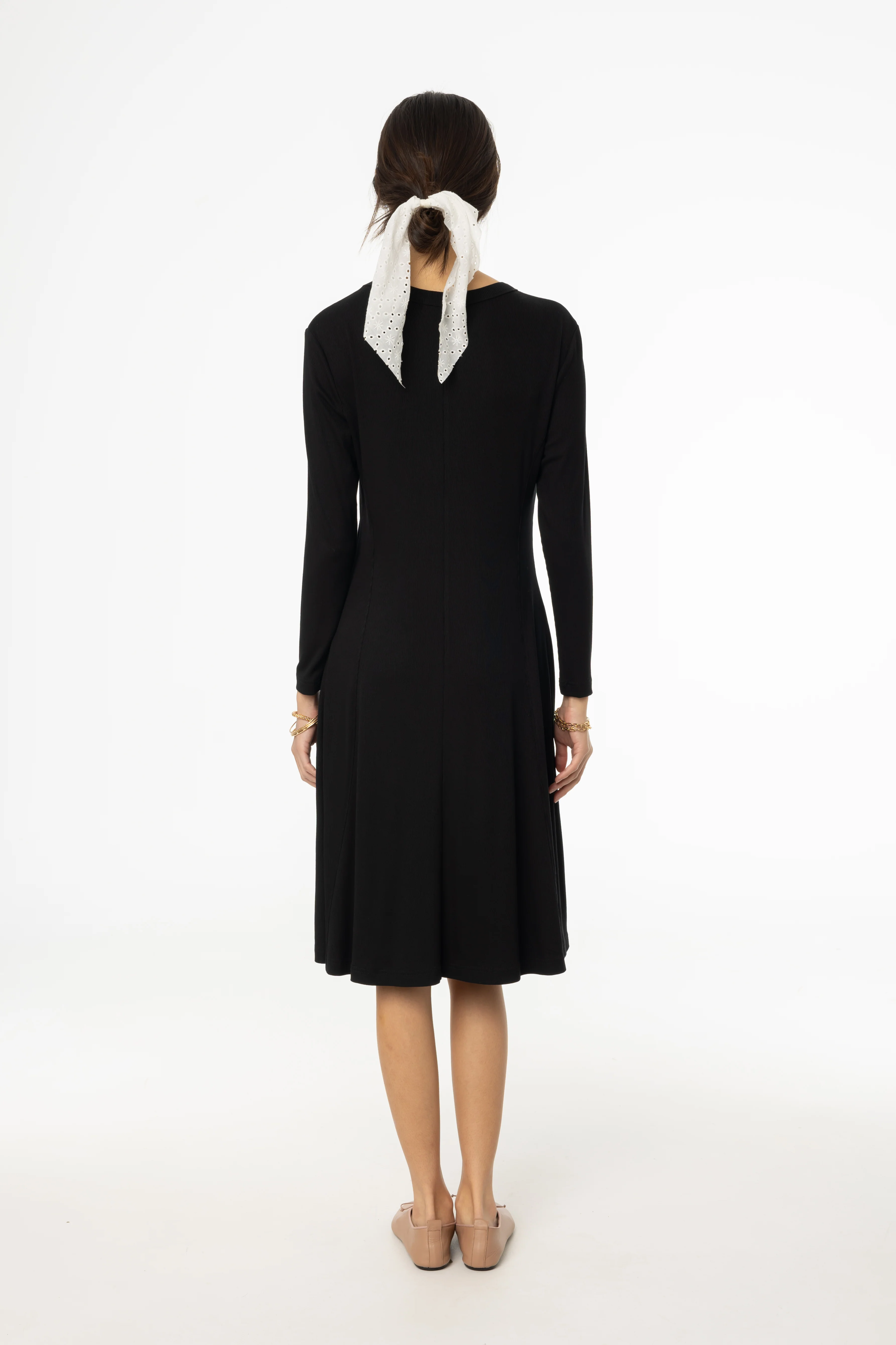 Black Stitched Flare Dress - KJDHW