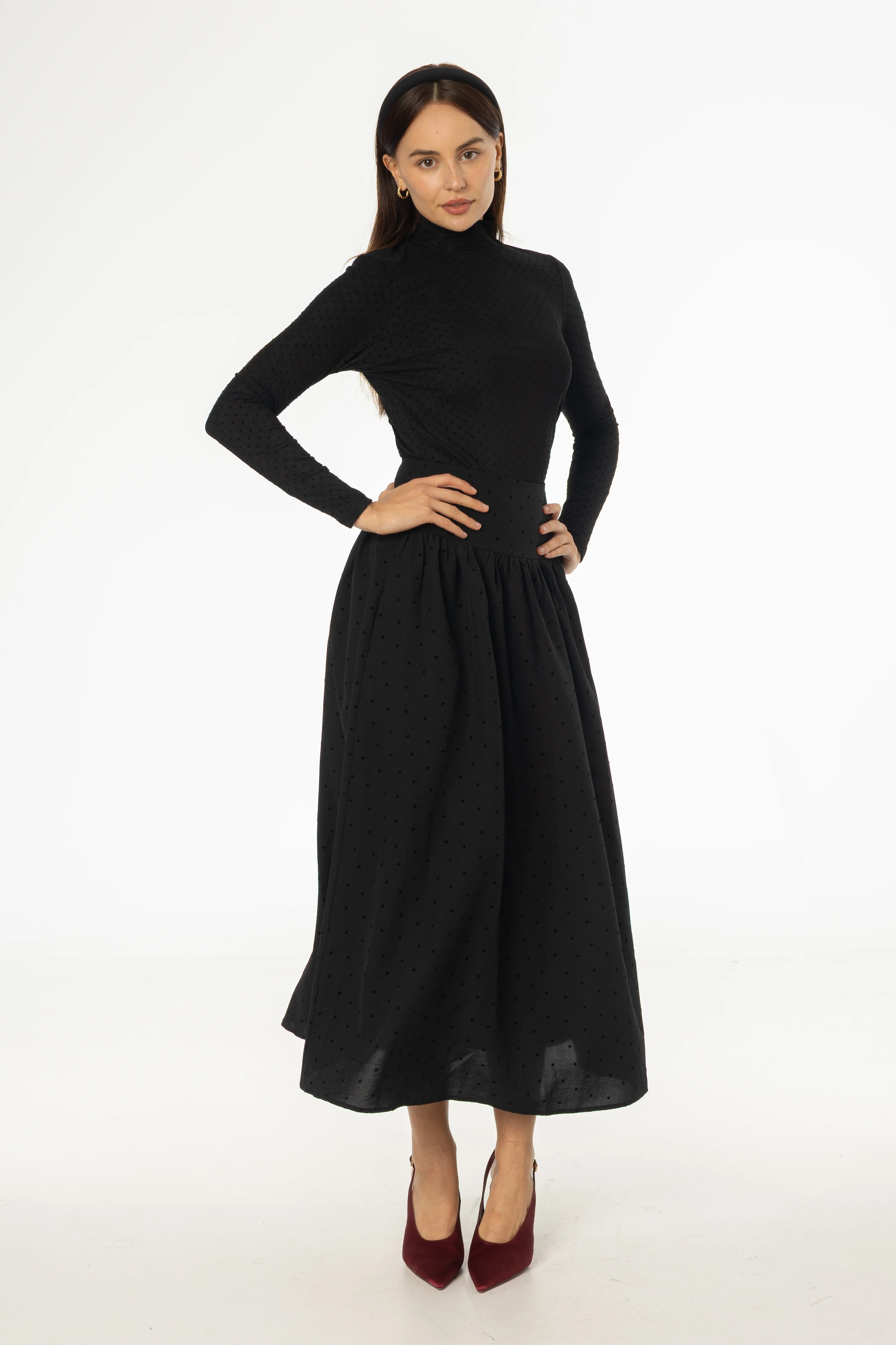 Black Velvet Dot Maxi Skirt - KJDHW
