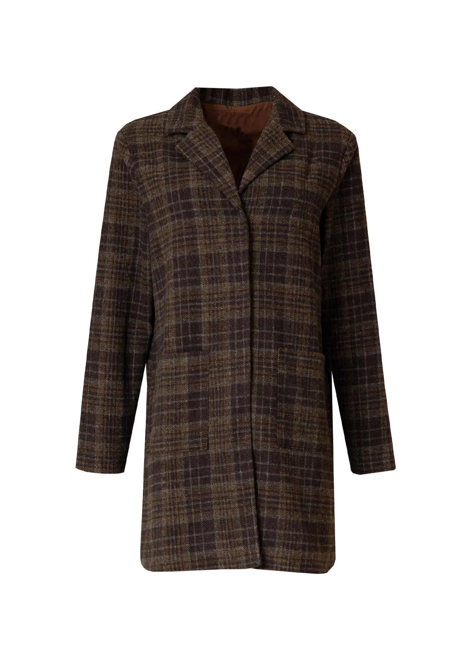 Brown Plaid Wool Coat - KJDHW