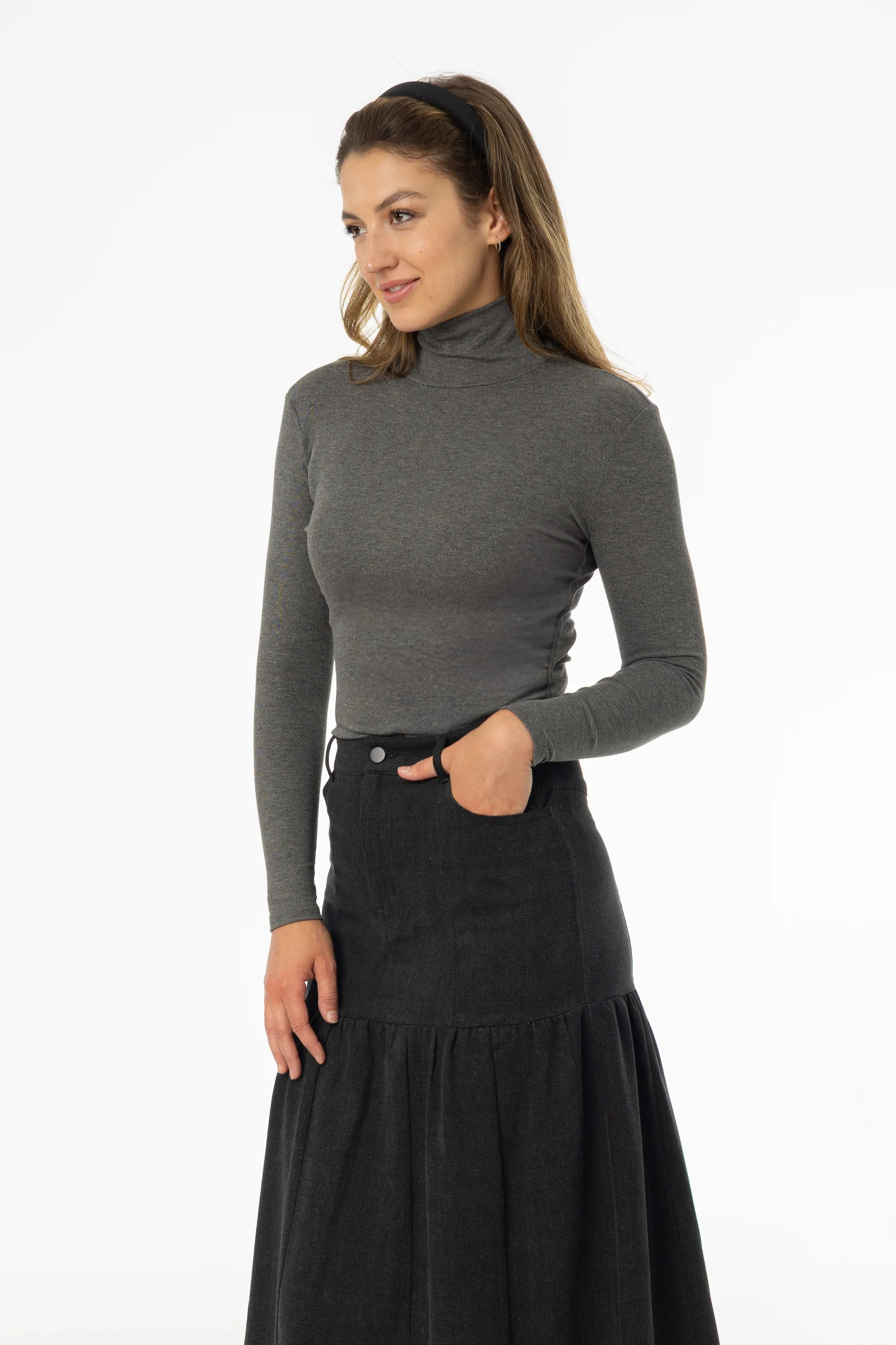 Heather Grey Solid Turtleneck Top - KJDHW
