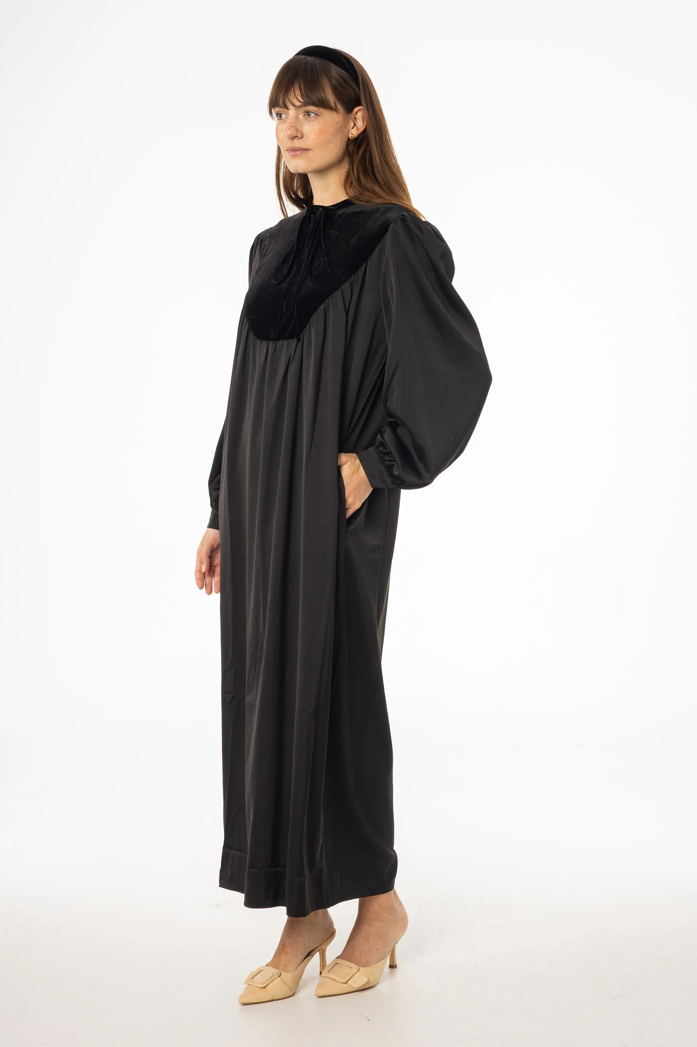 Black Velour Yoke Maxi Dress - KJDHW