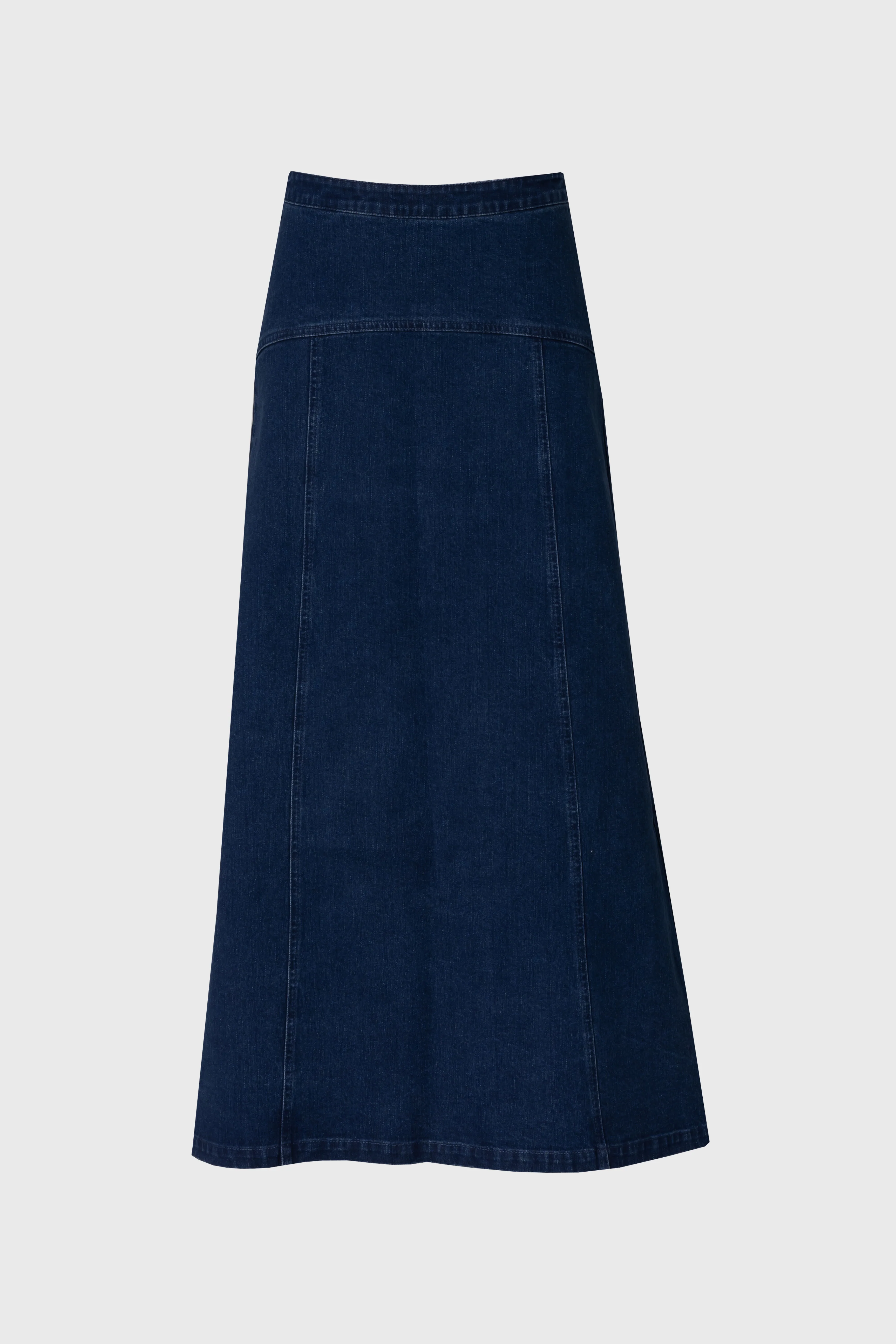 Dark Blue Yoke Seam Denim Skirt - KJDHW