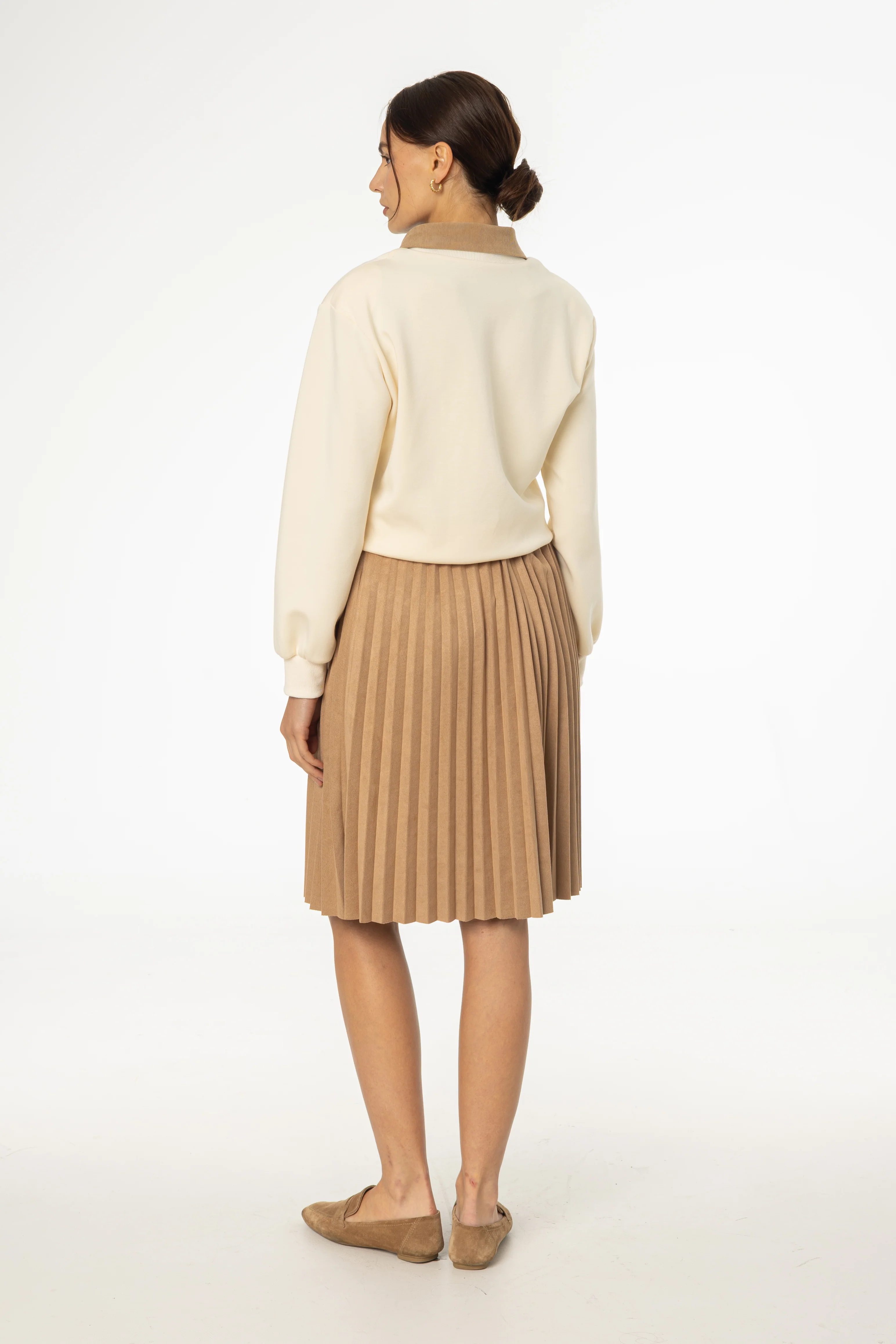 Camel Accordion Microsuede Skirt - KJDHW