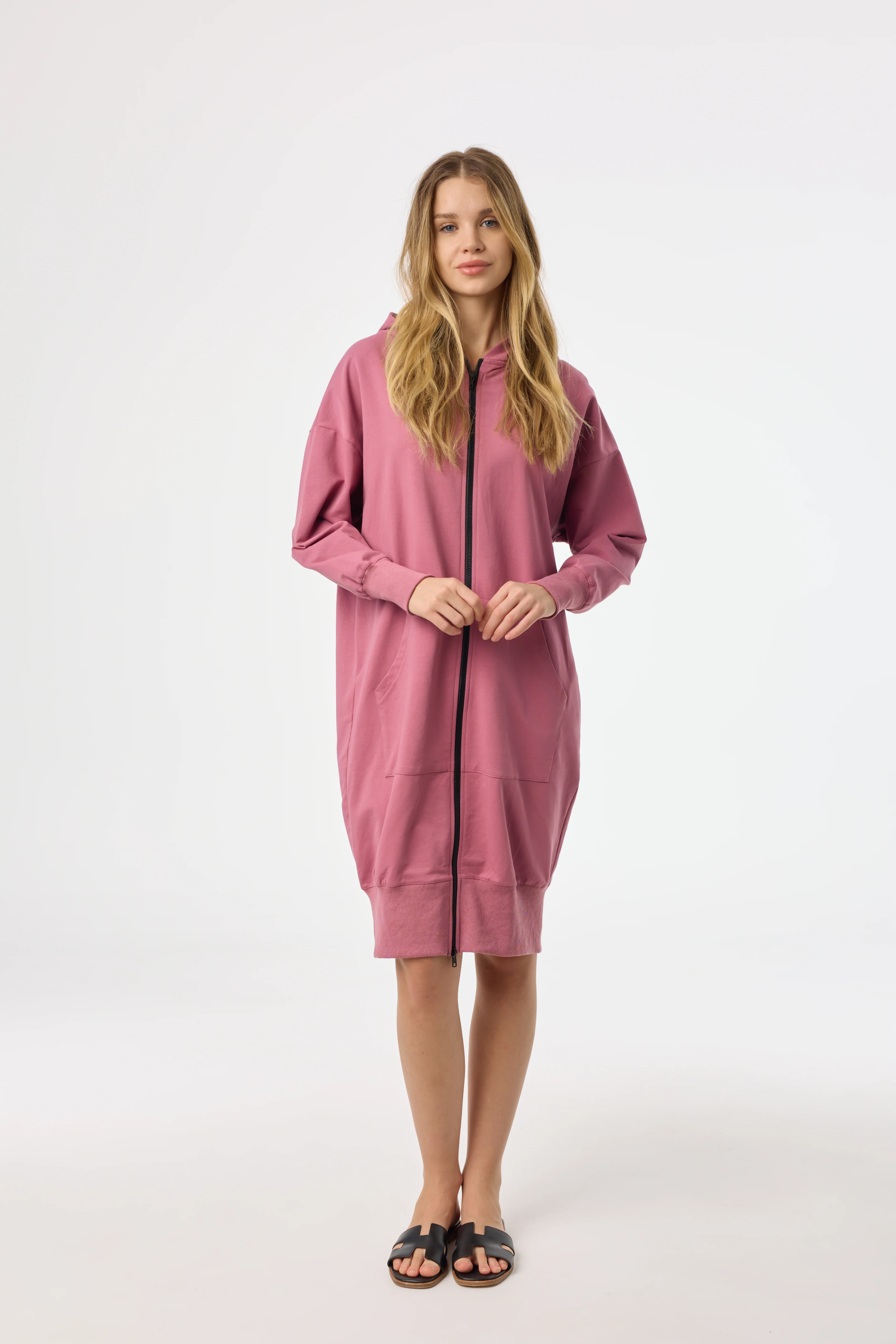 Raspberry Zipper Sweatshirt Dress - KJDHW