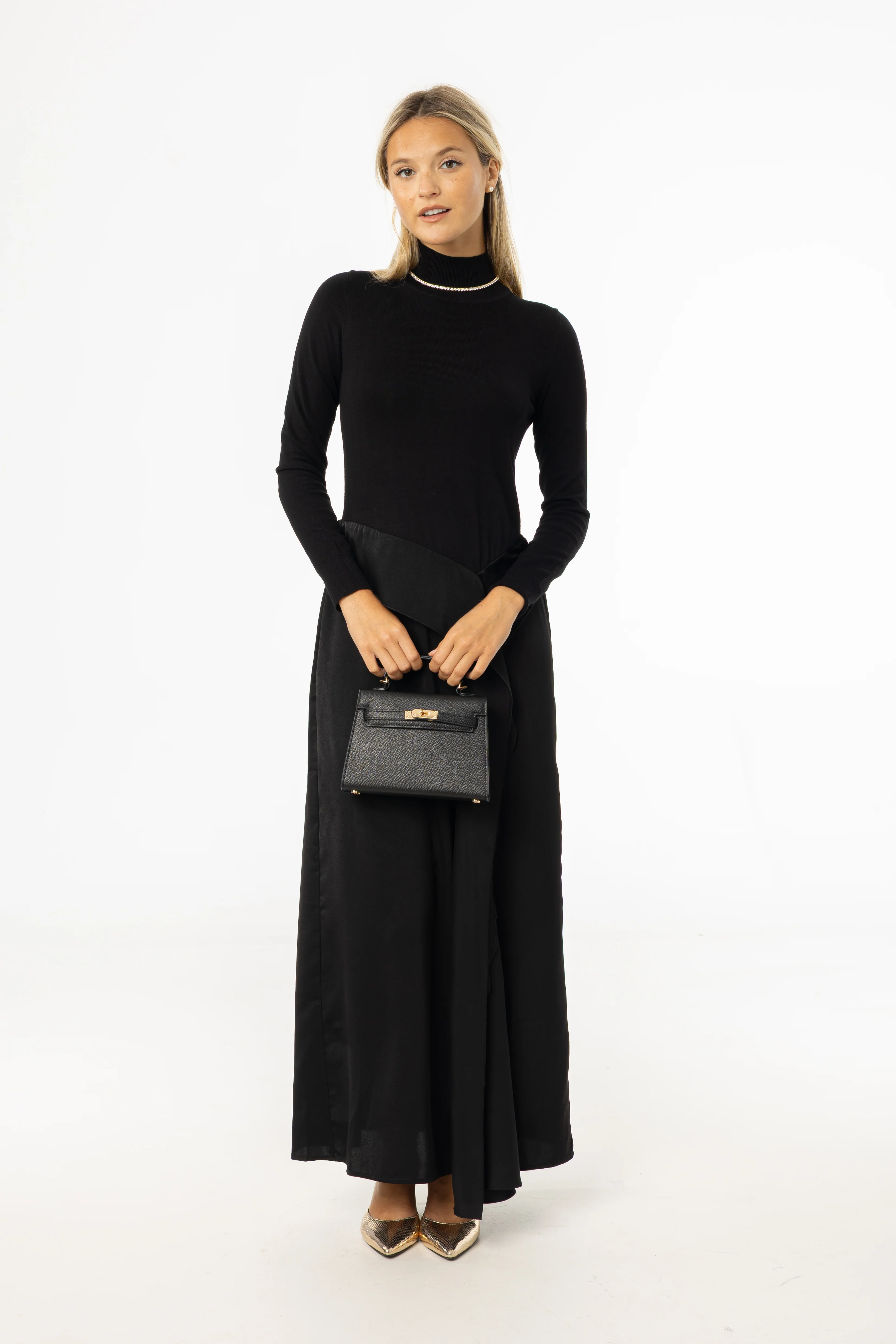 Black Two Tone Fabric Maxi Dress - KJDHW