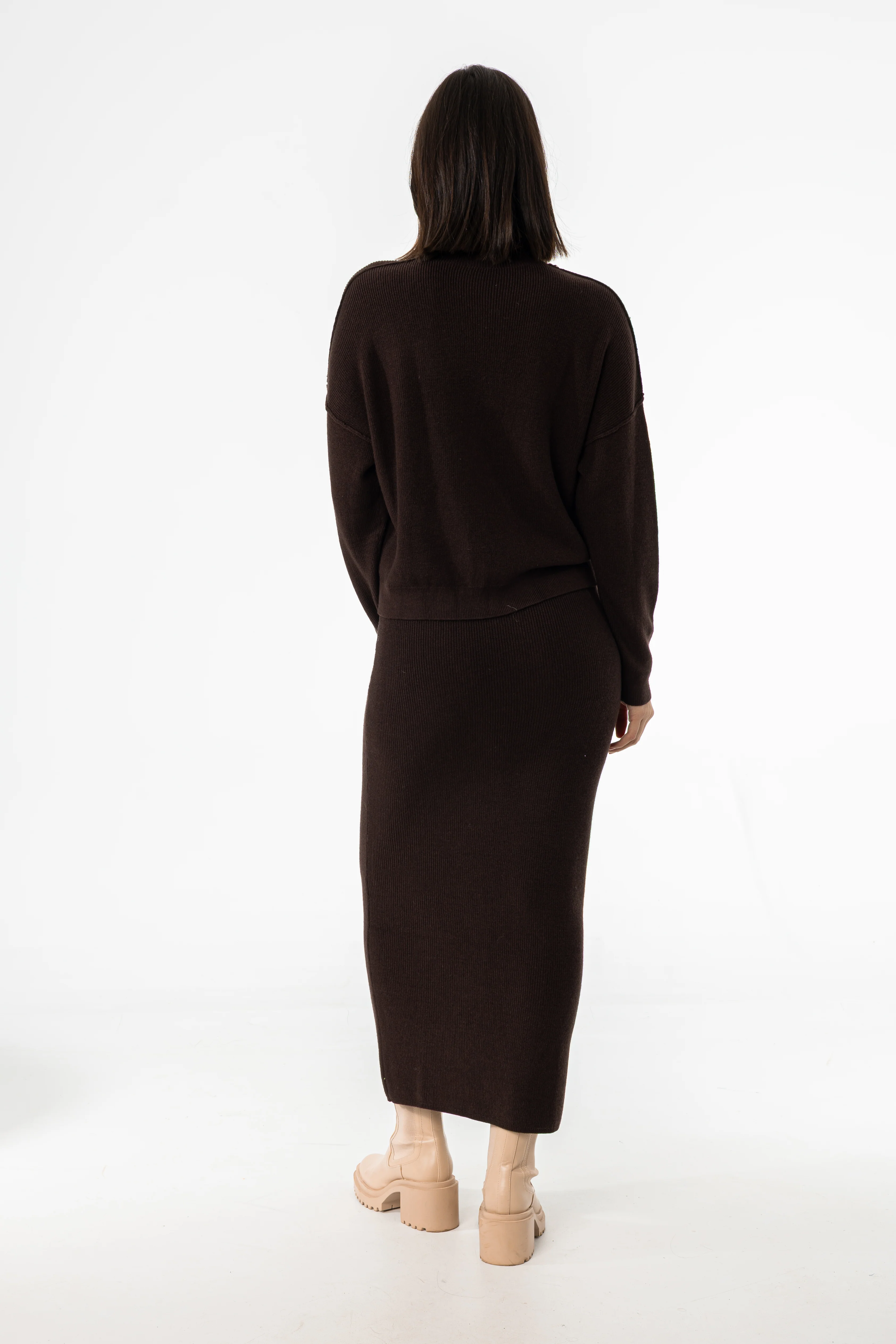 Brown Knit Maxi Skirt - KJDHW