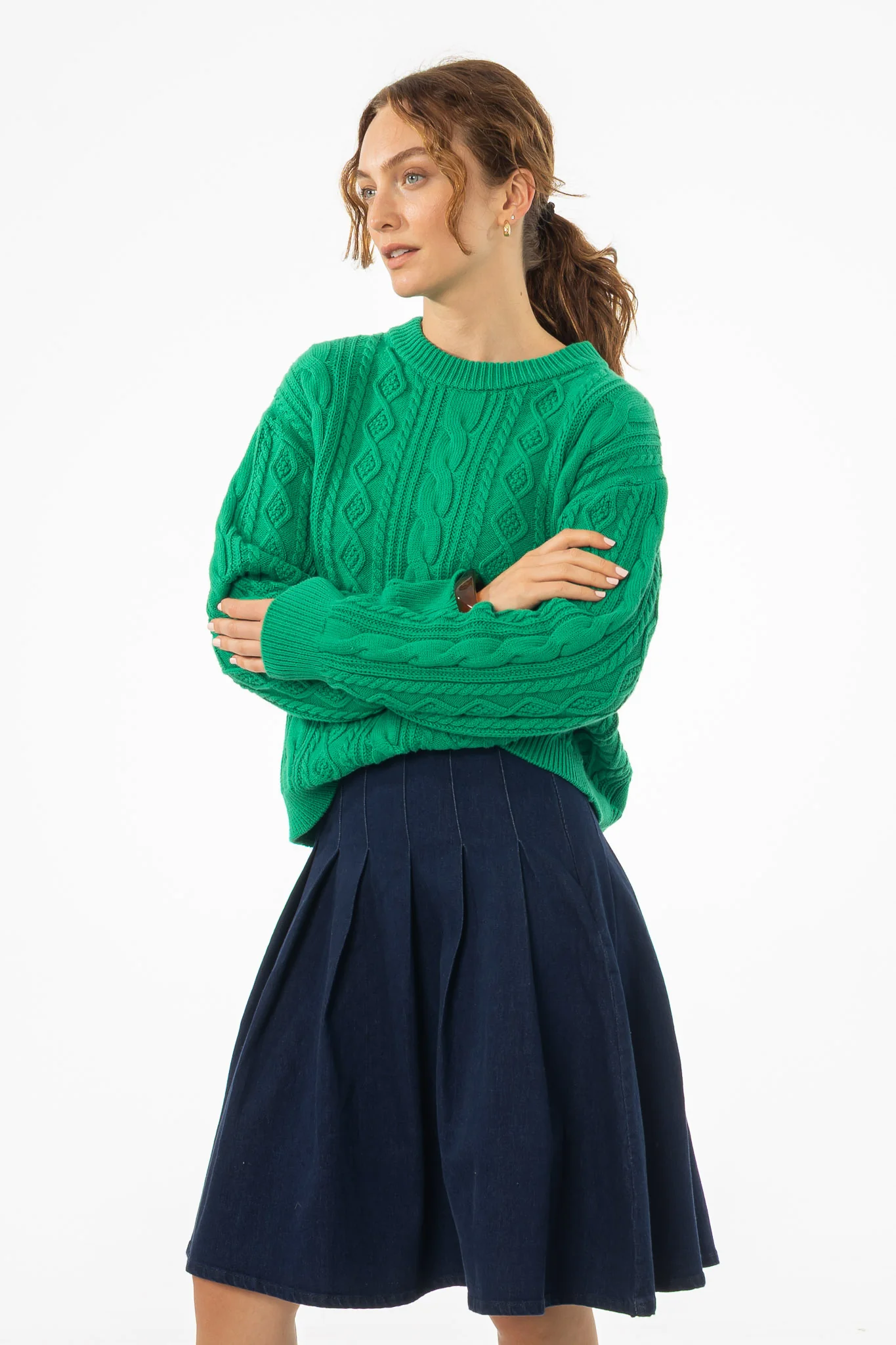 Green Tri Knit Sweater - KJDHW