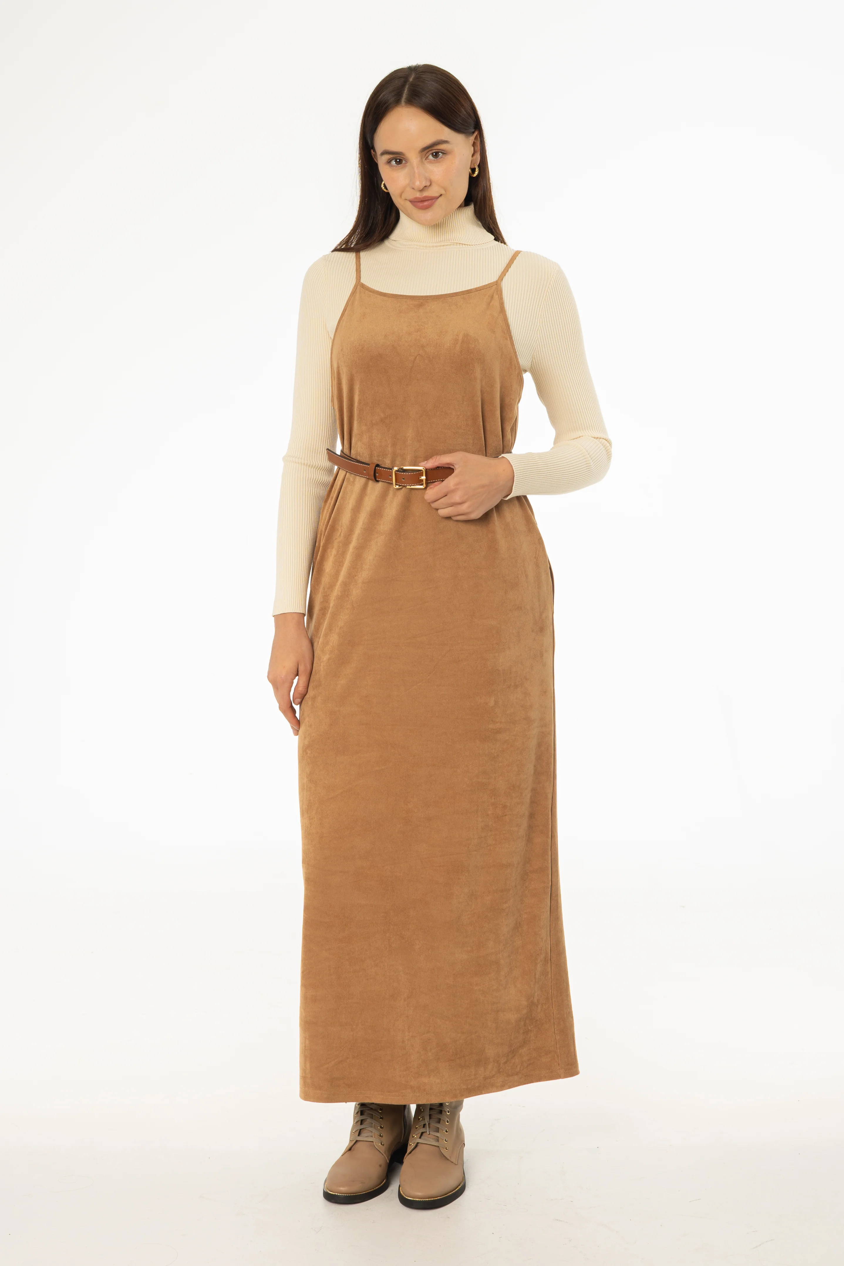 Camel Microsuede Maxi Jumper - KJDHW