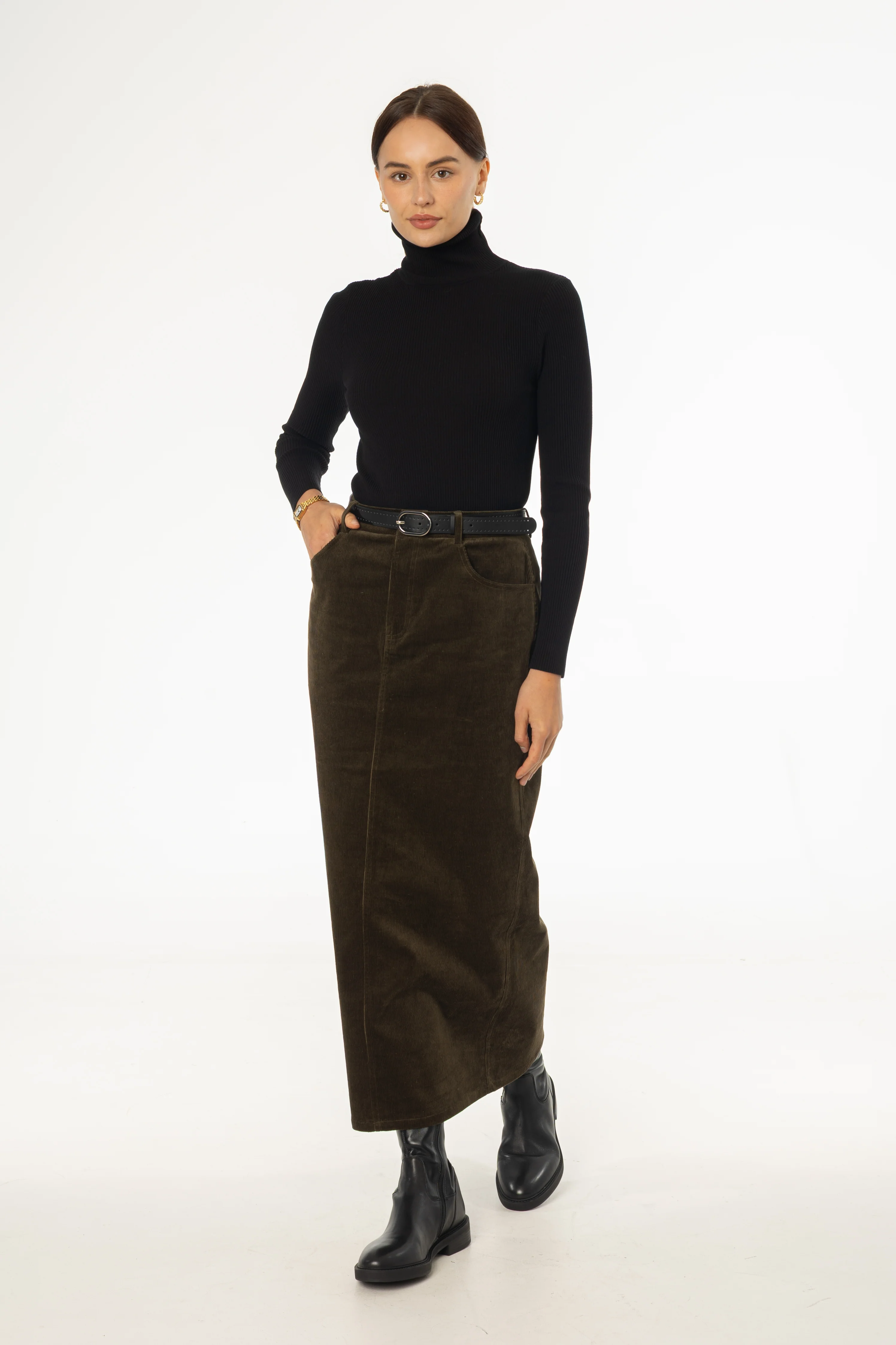 Olive Corduroy Skirt - KJDHW