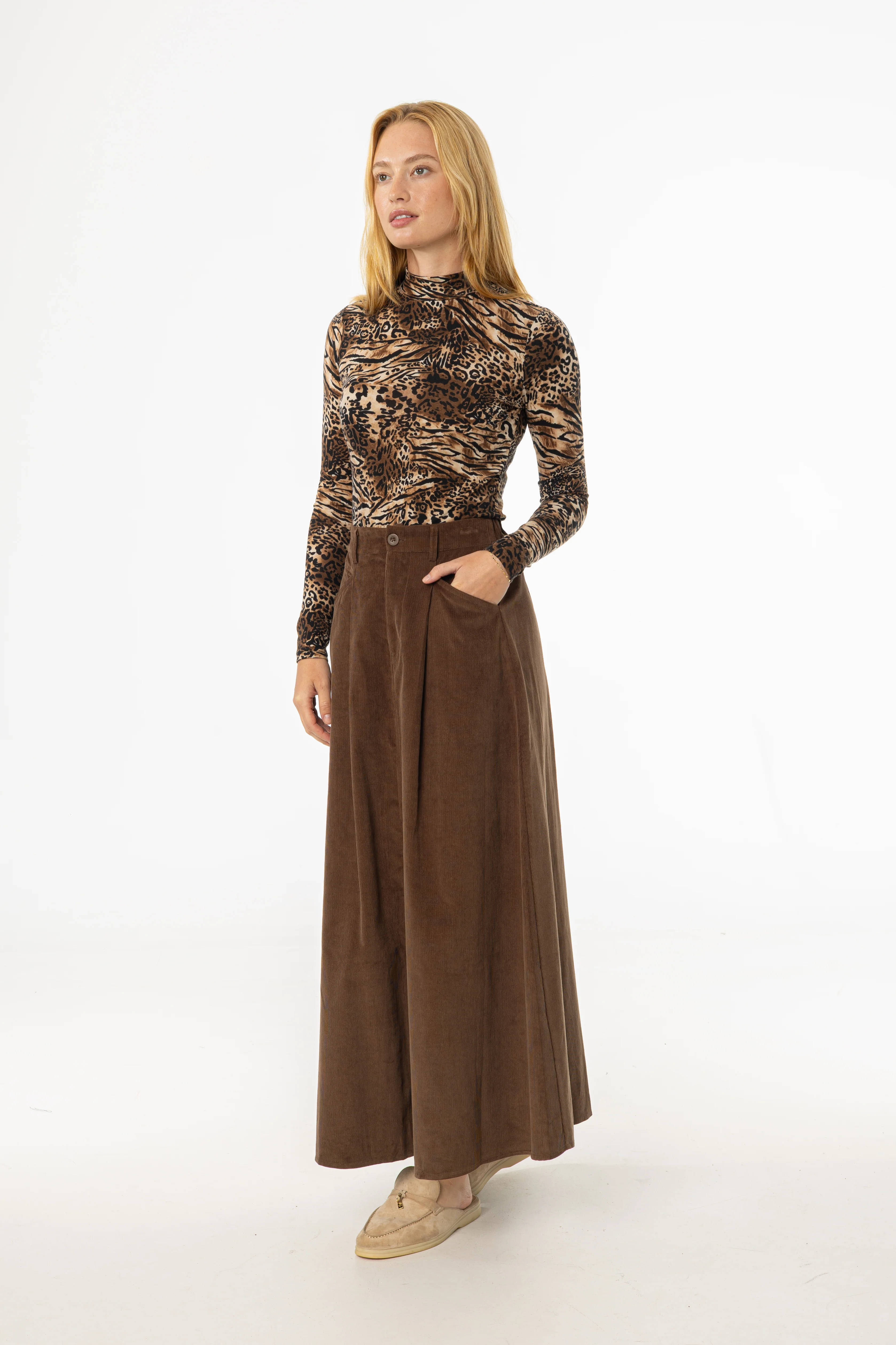 Brown Cargo Corduroy Maxi Skirt - KJDHW