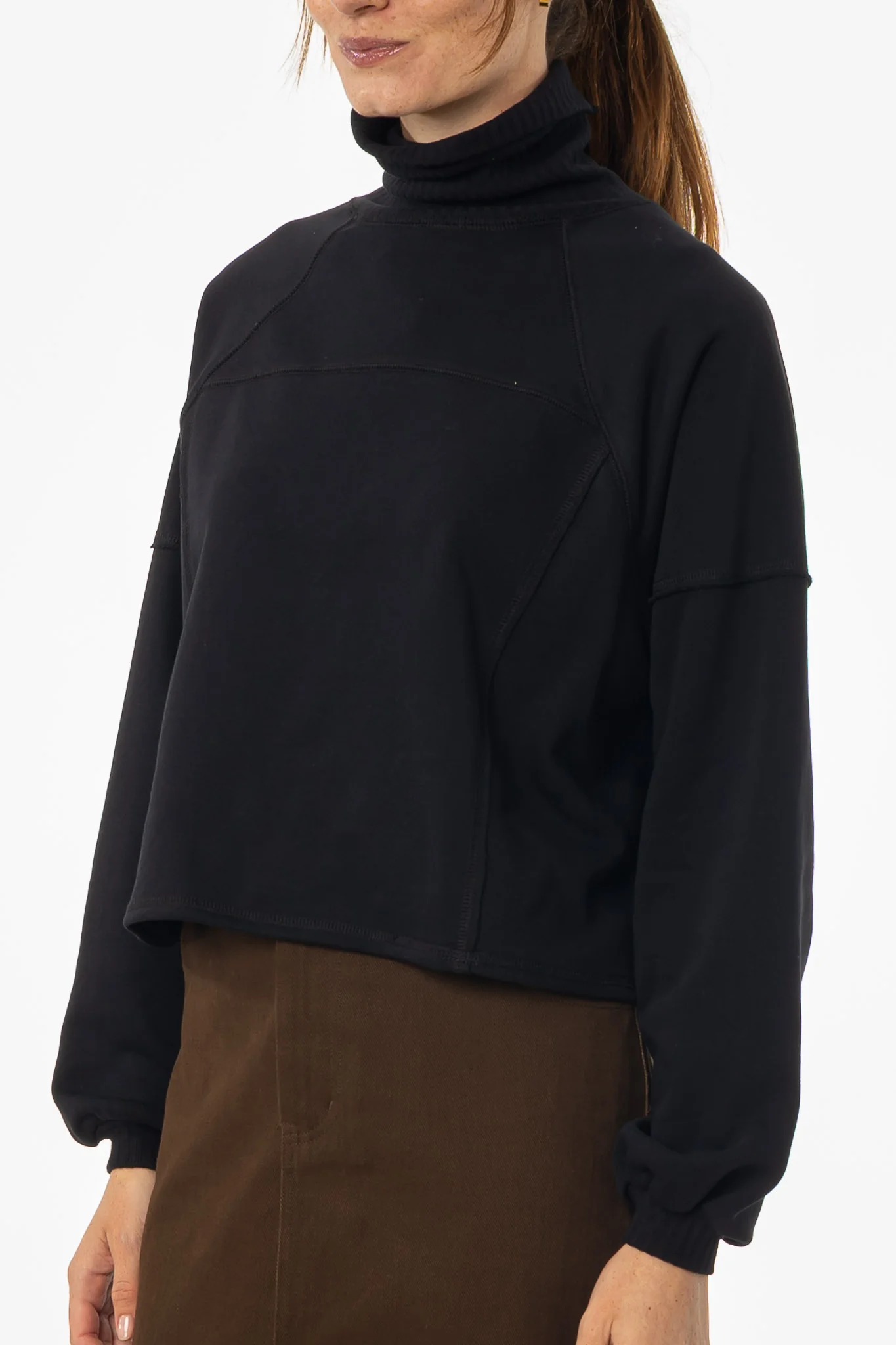 Black Ribbed Turtleneck Sweatshirt - KJDHW