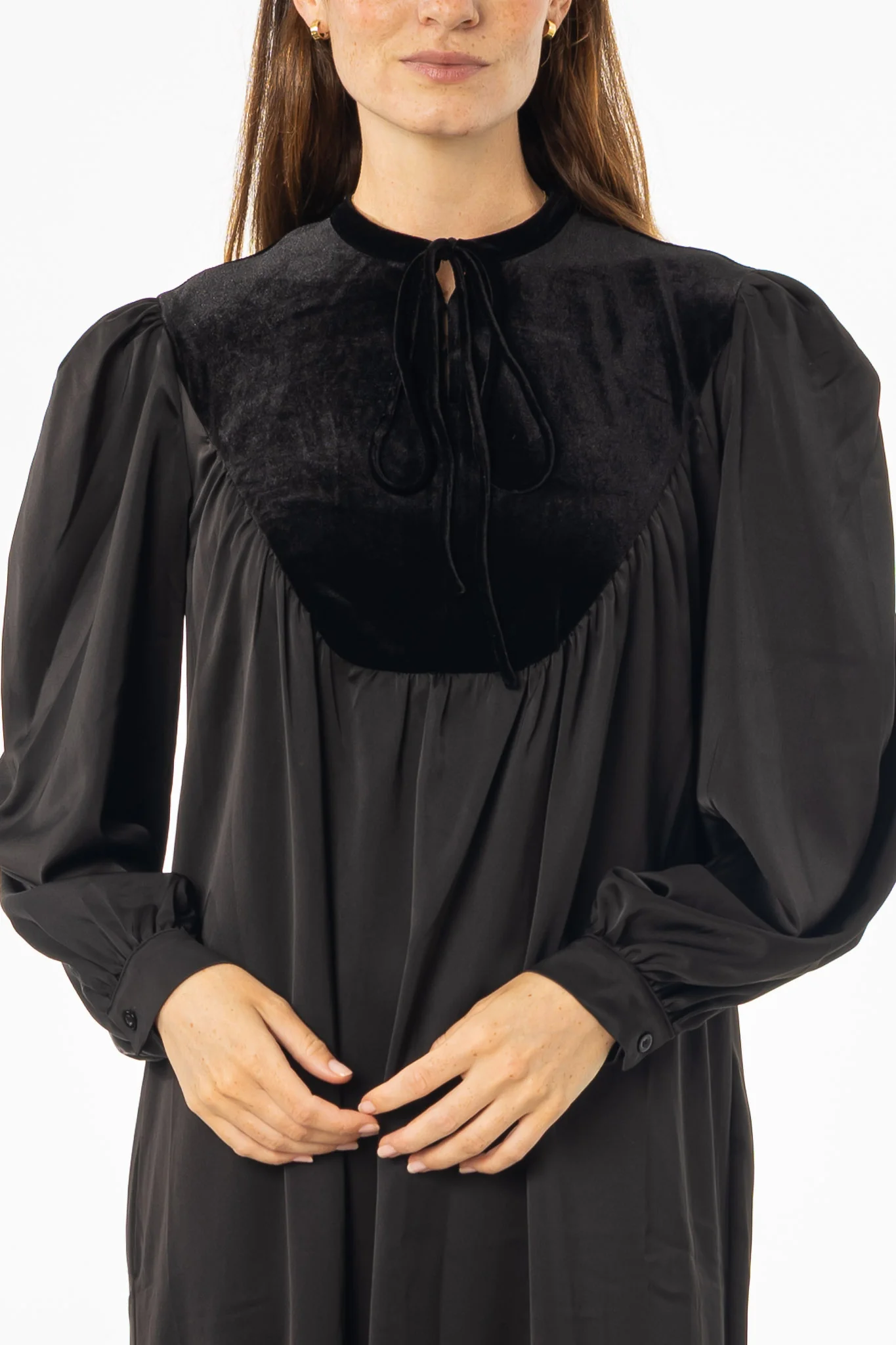 Black Velour Yoke Maxi Dress - KJDHW
