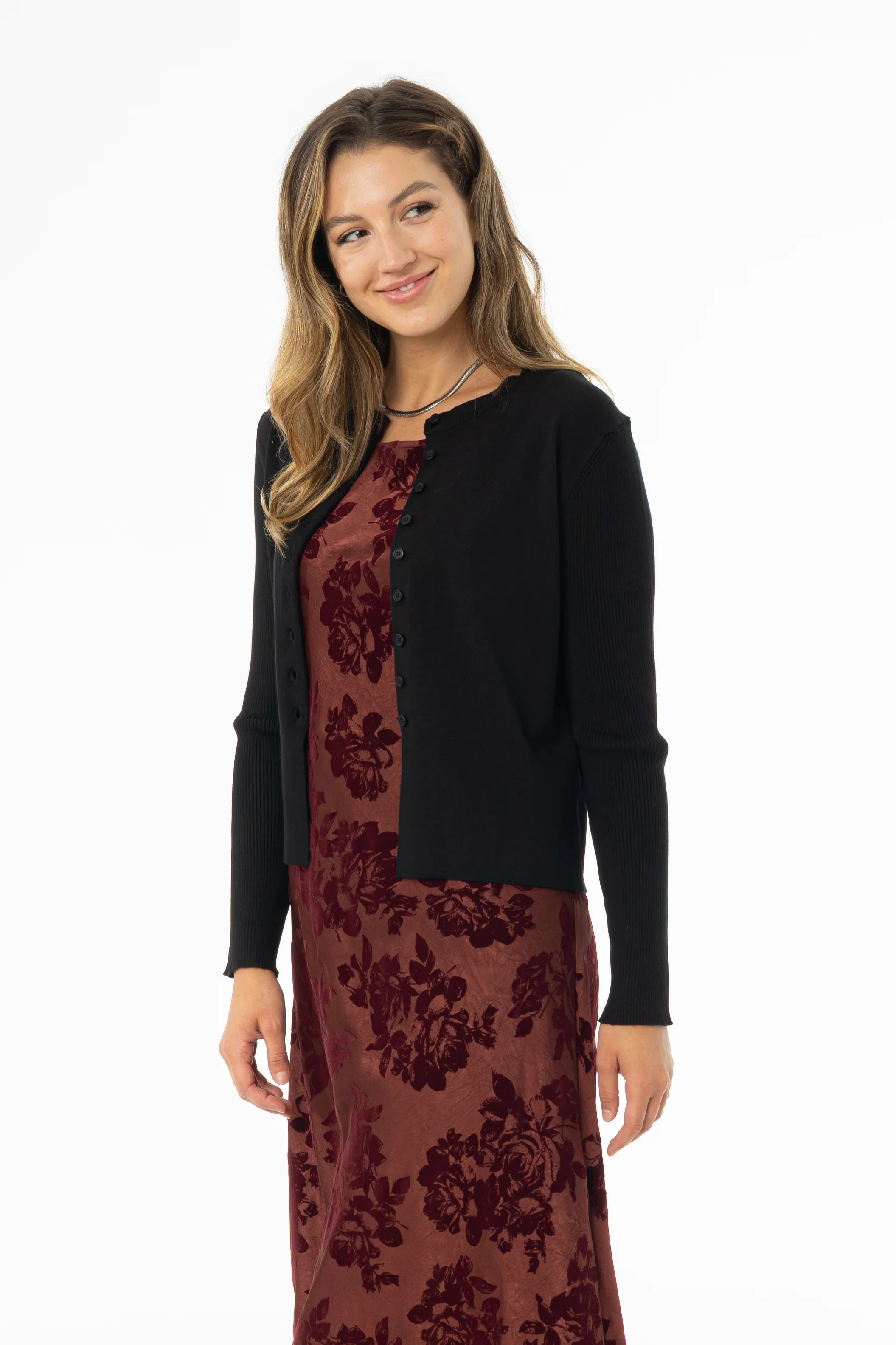 Black Ribbed Sleeve Cardigan - KJDHW