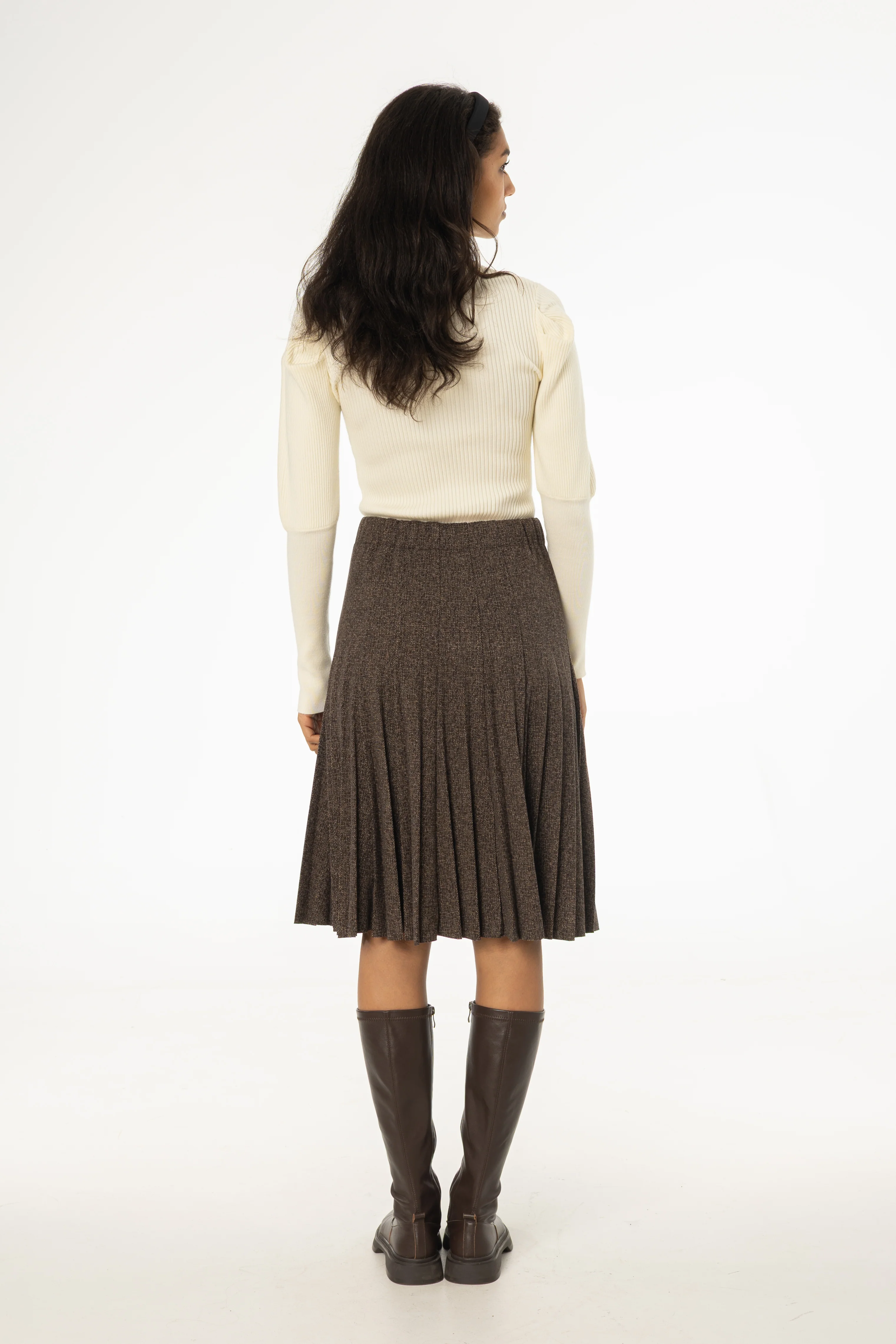 Brown Pleated Skirt - KJDHW