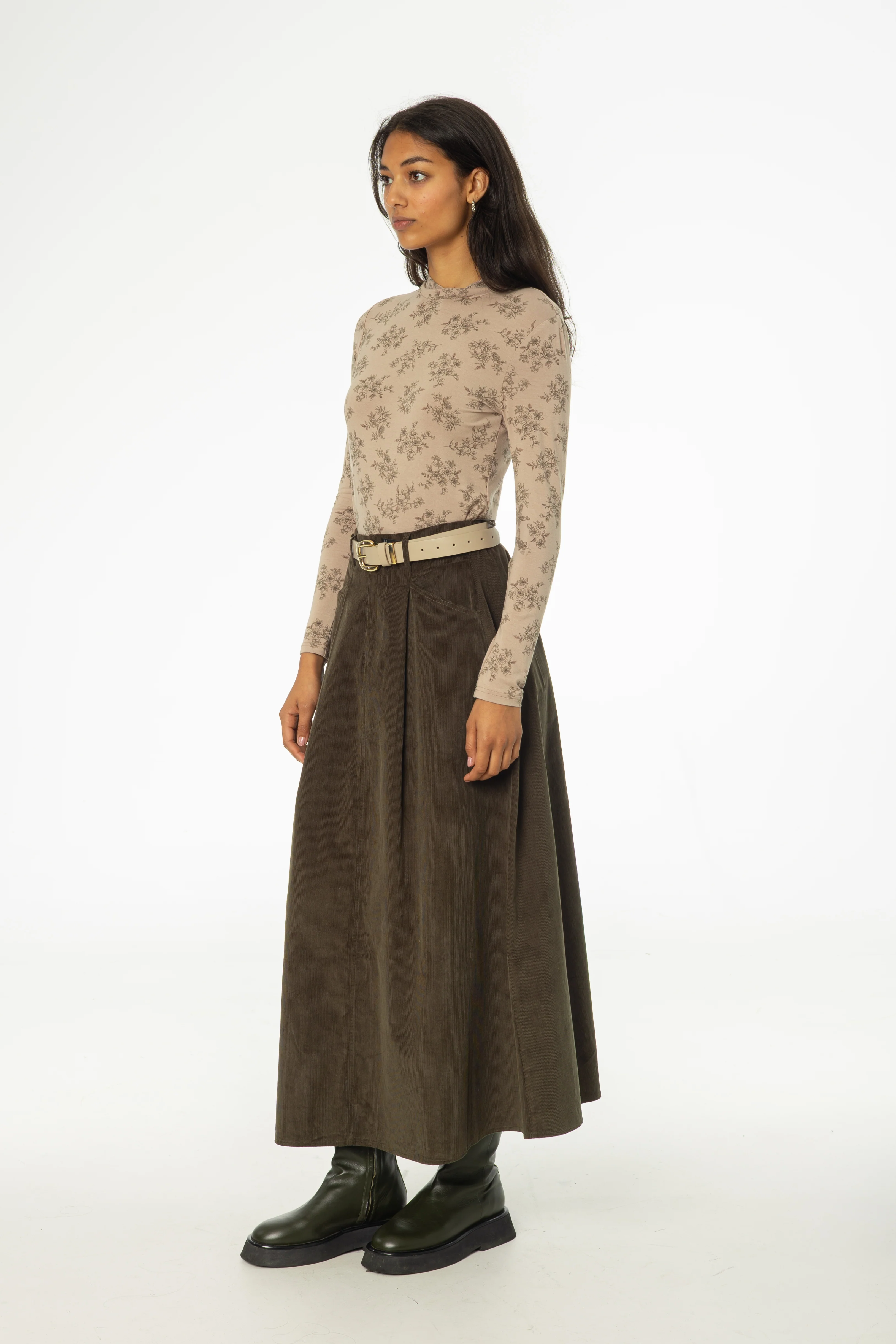 Olive Cargo Corduroy Maxi Skirt - KJDHW