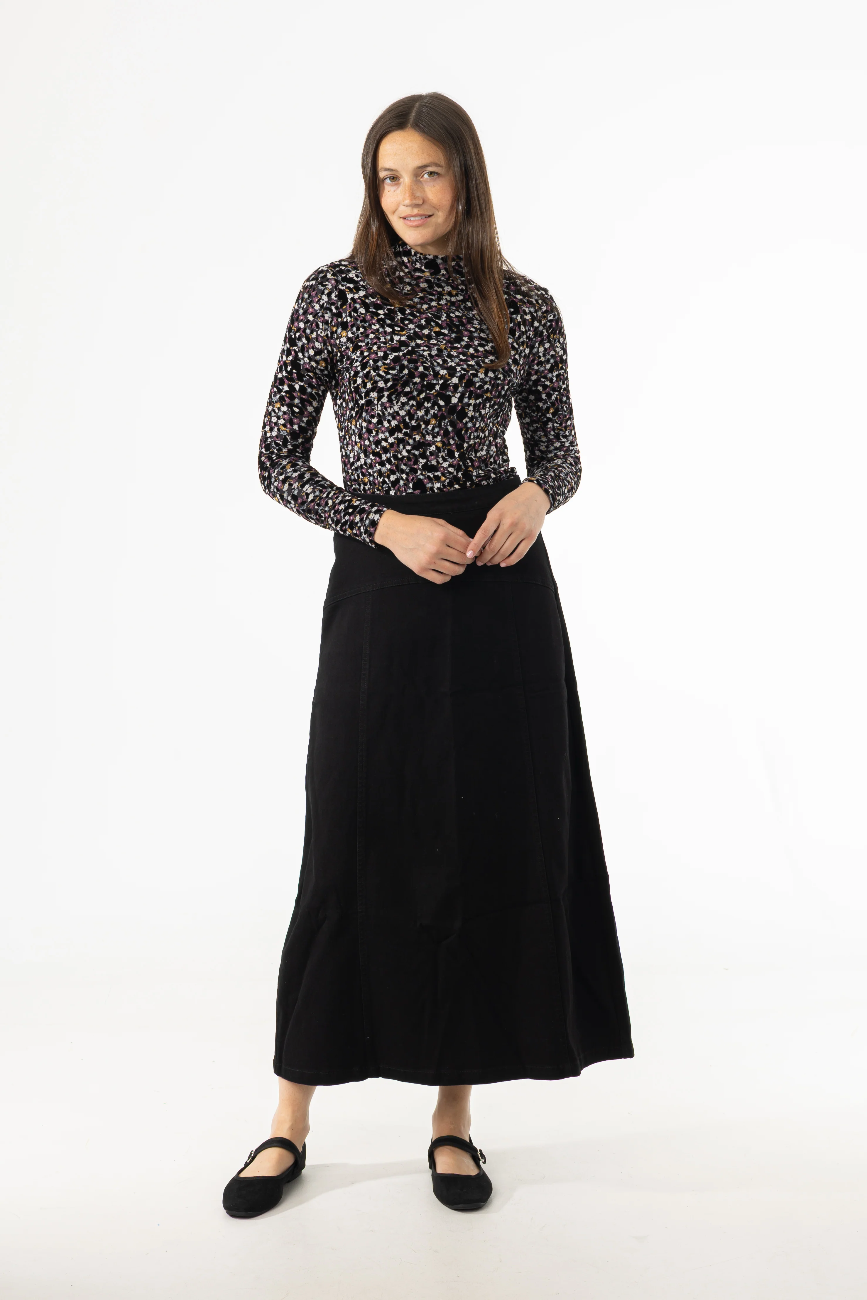 Black Yoke Seam Denim Skirt - KJDHW