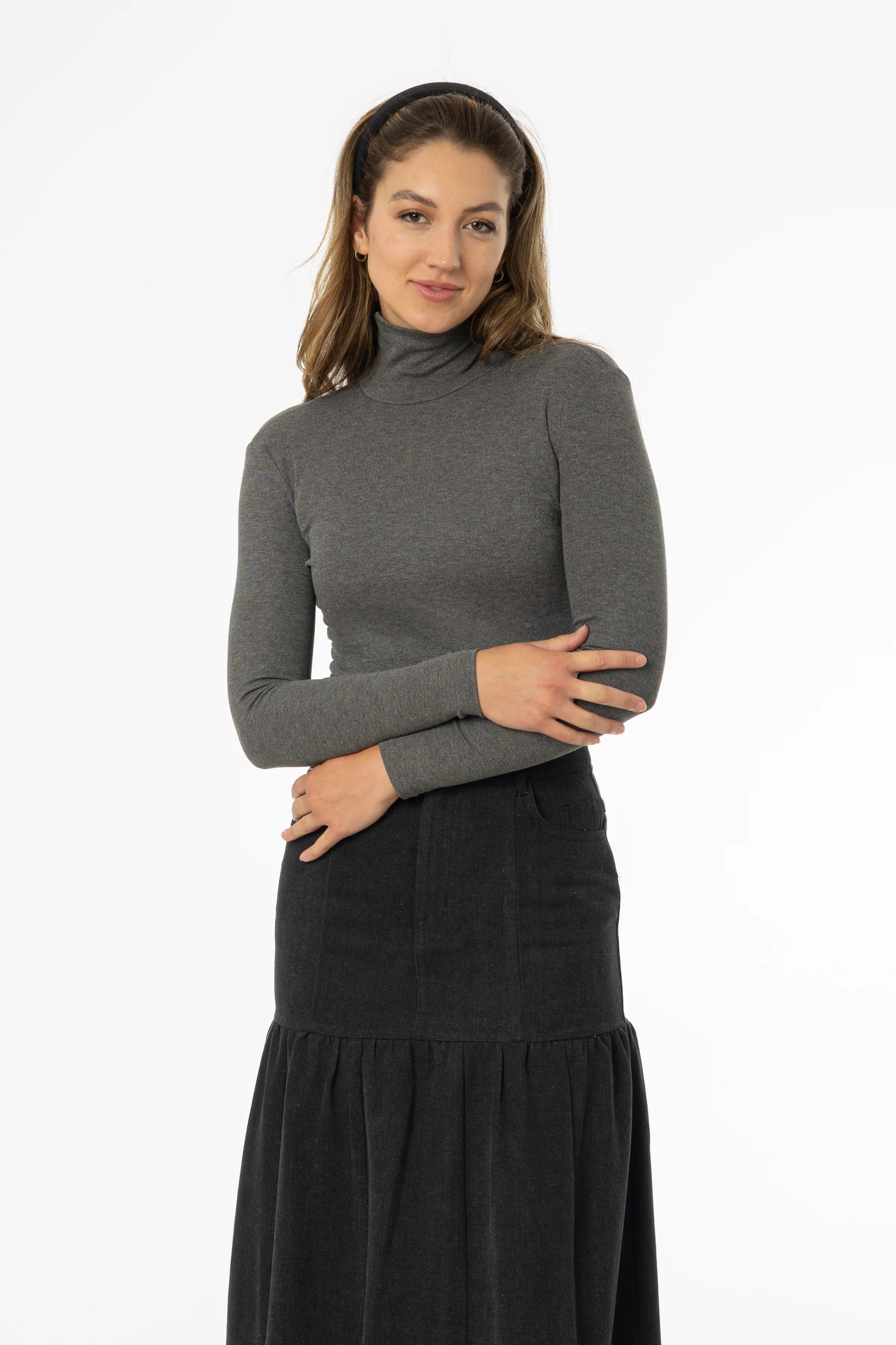 Heather Grey Solid Turtleneck Top - KJDHW