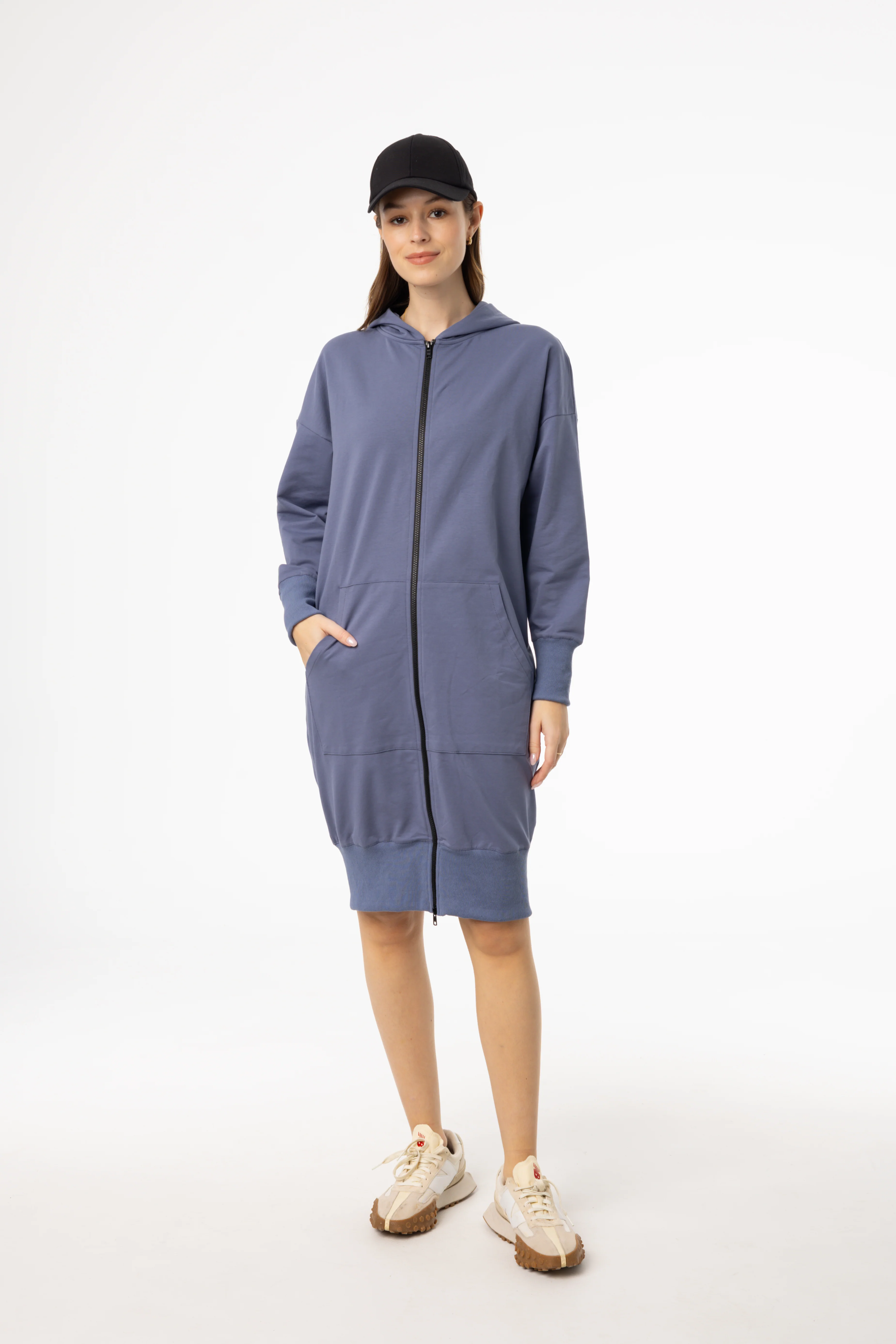 Blue Zipper Sweatshirt Dress - KJDHW