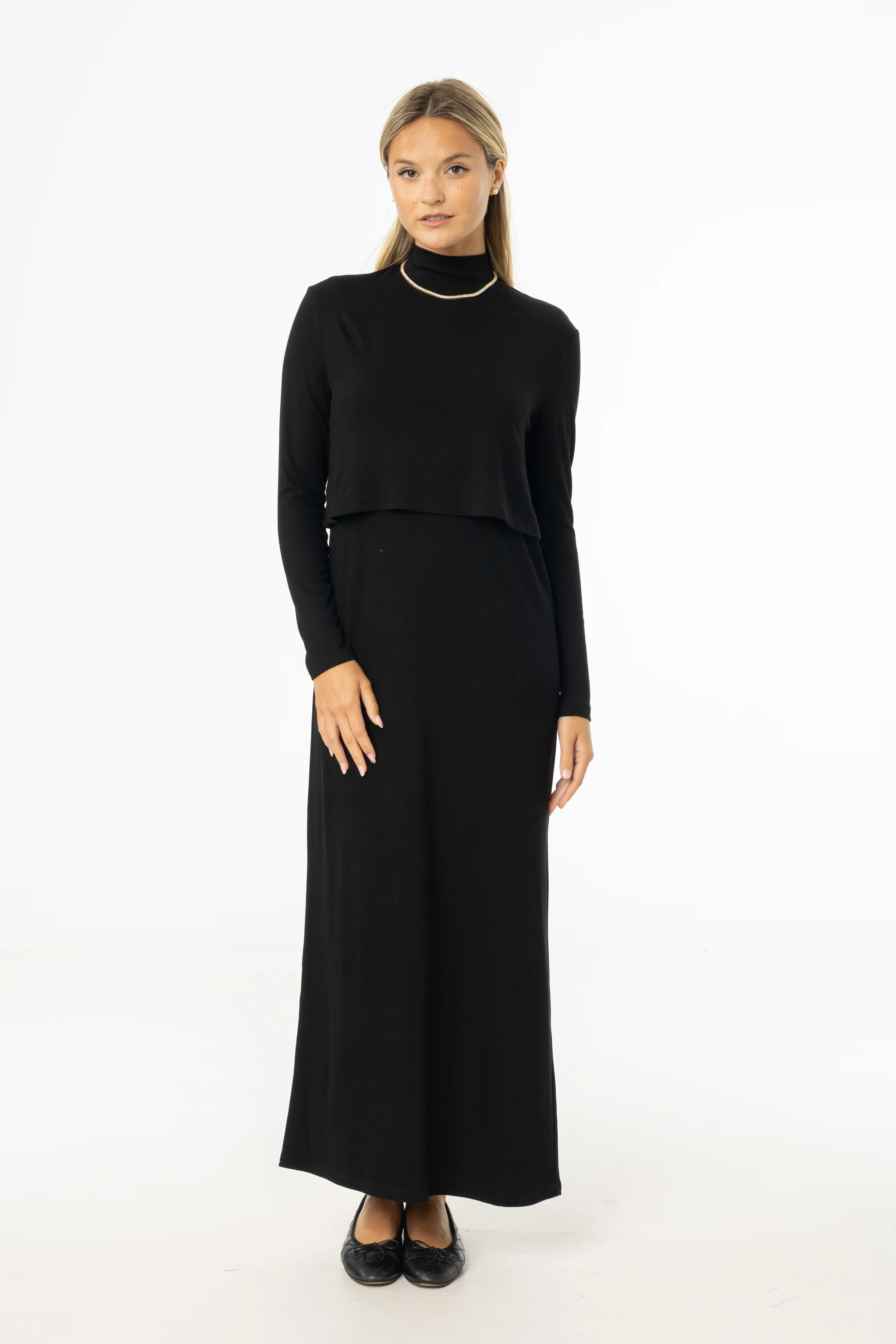 Black Overlay Maxi Dress - KJDHW