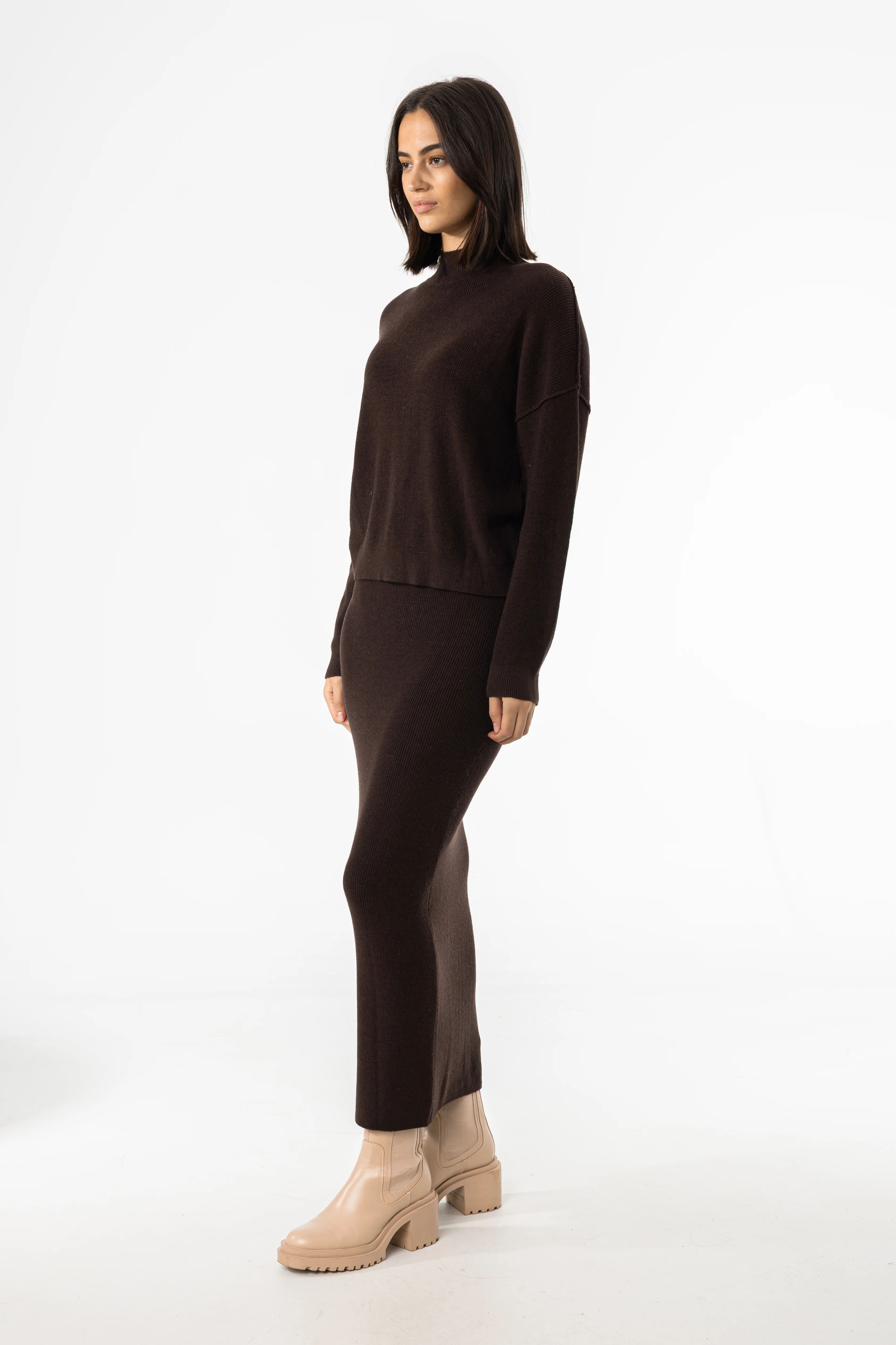 Brown Knit Maxi Skirt - KJDHW