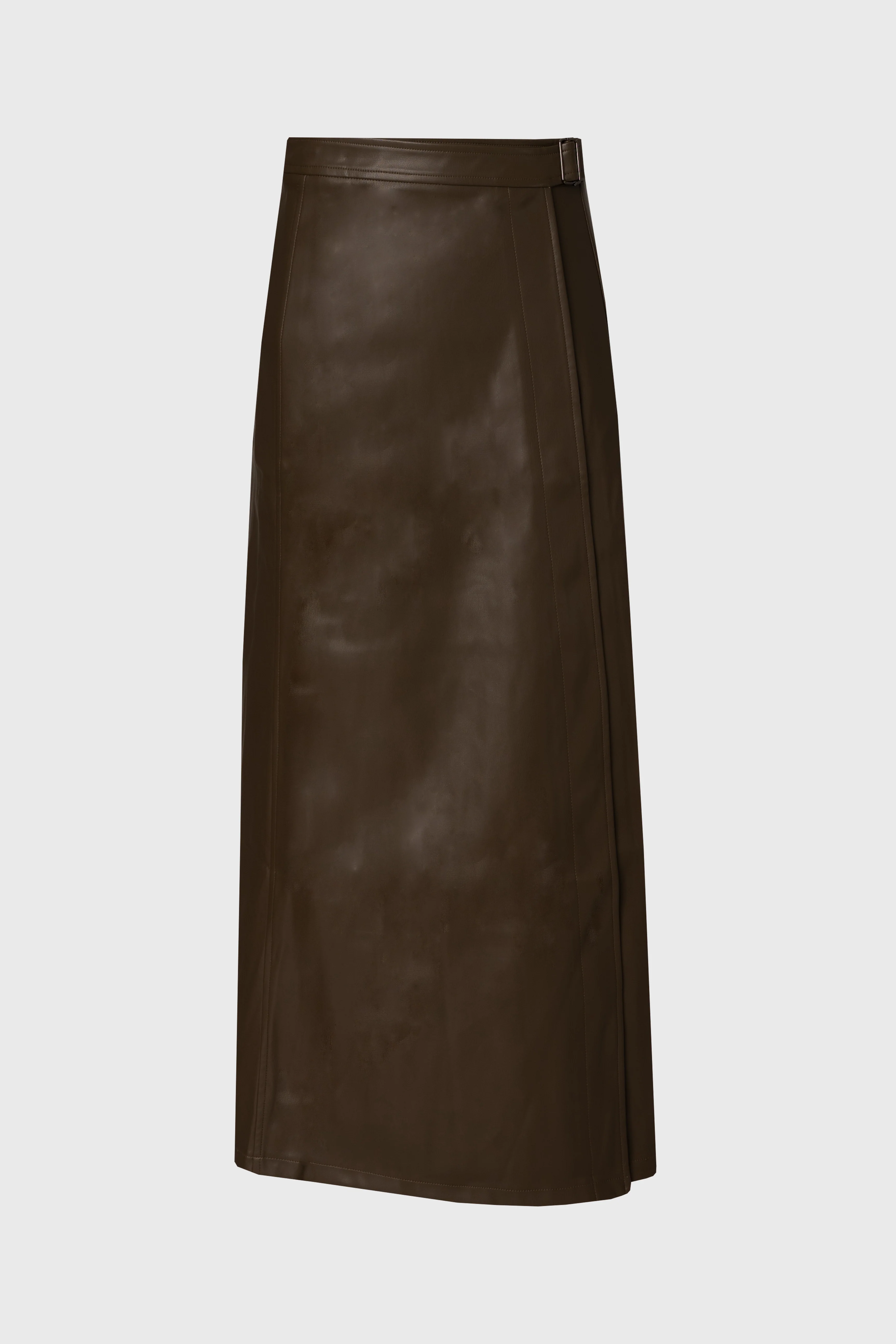 Brown Wrap Vegan Leather Maxi Skirt - KJDHW