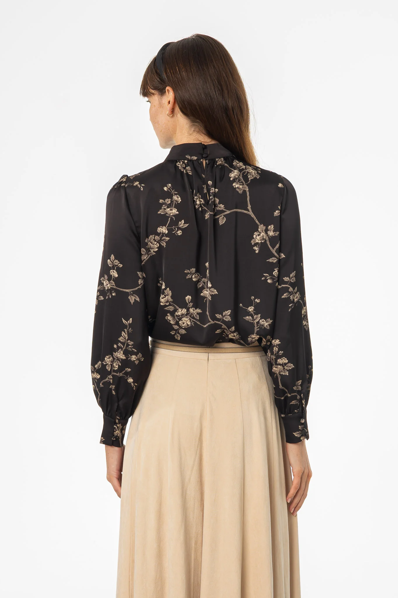 Black & Beige Mock Neck Blouse - KJDHW