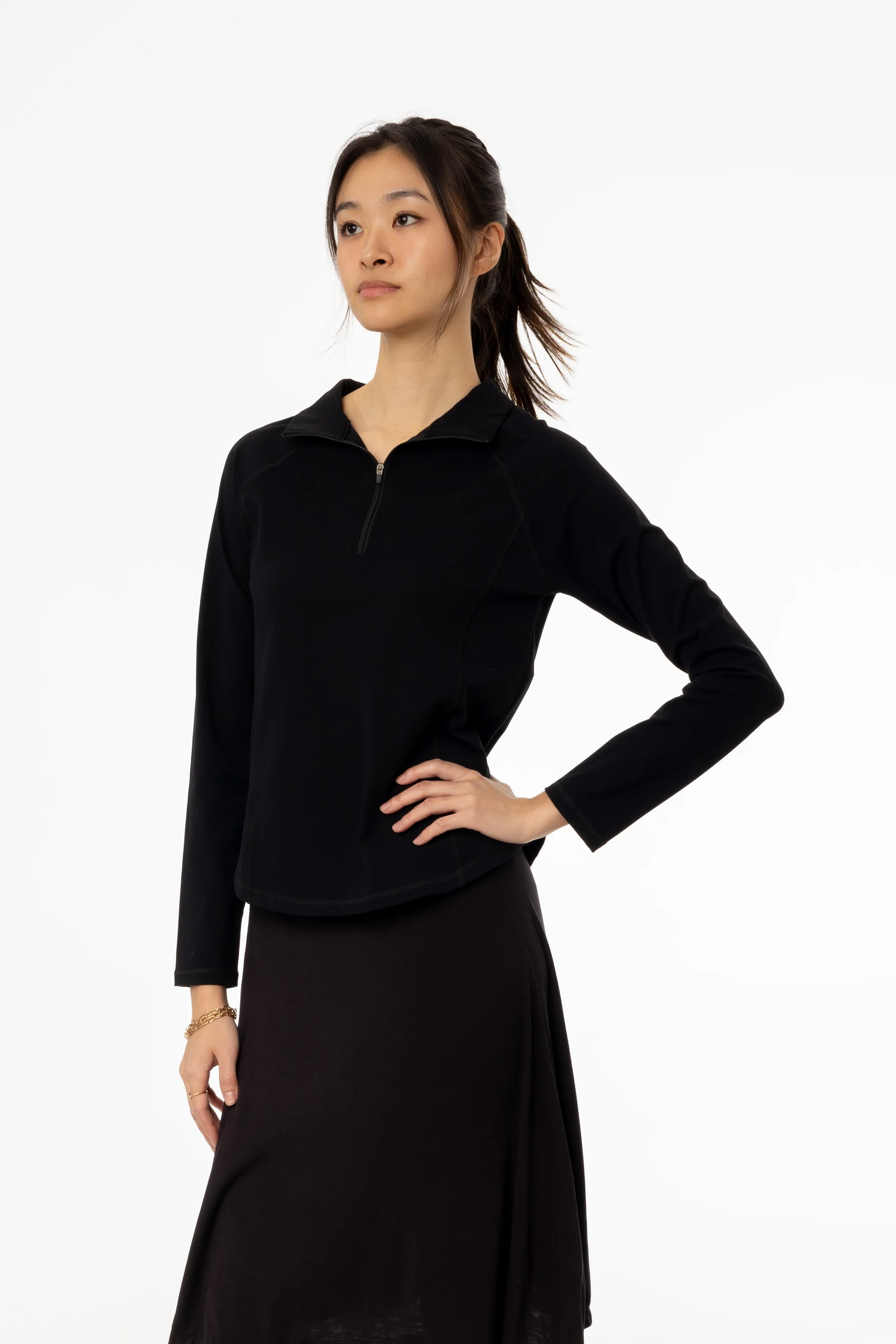 Black Quarter Zip Top - KJDHW