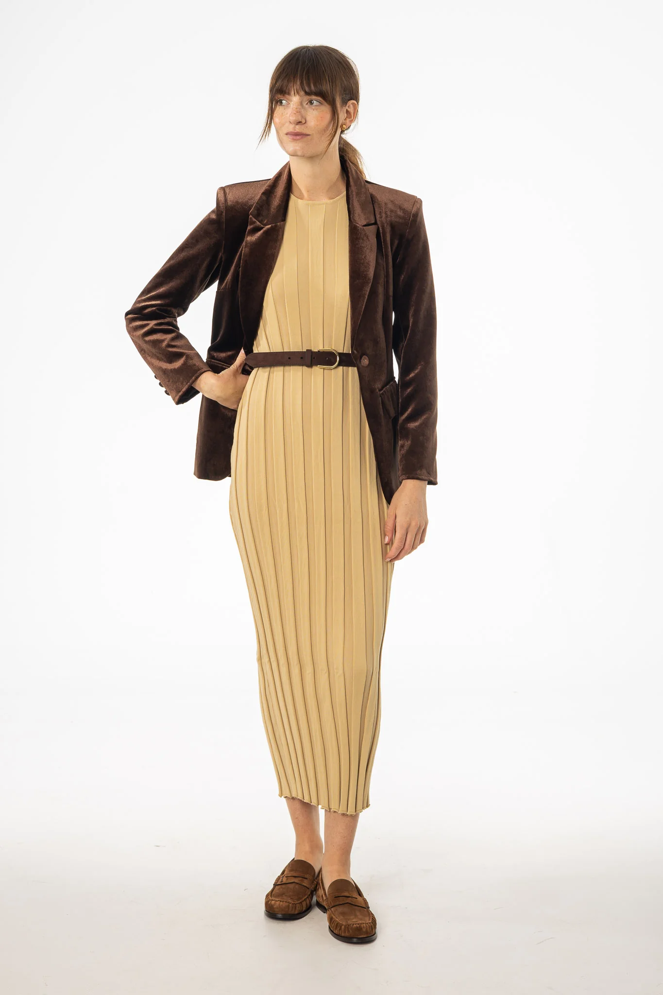Tan Wide Ribbed Maxi Dress - KJDHW