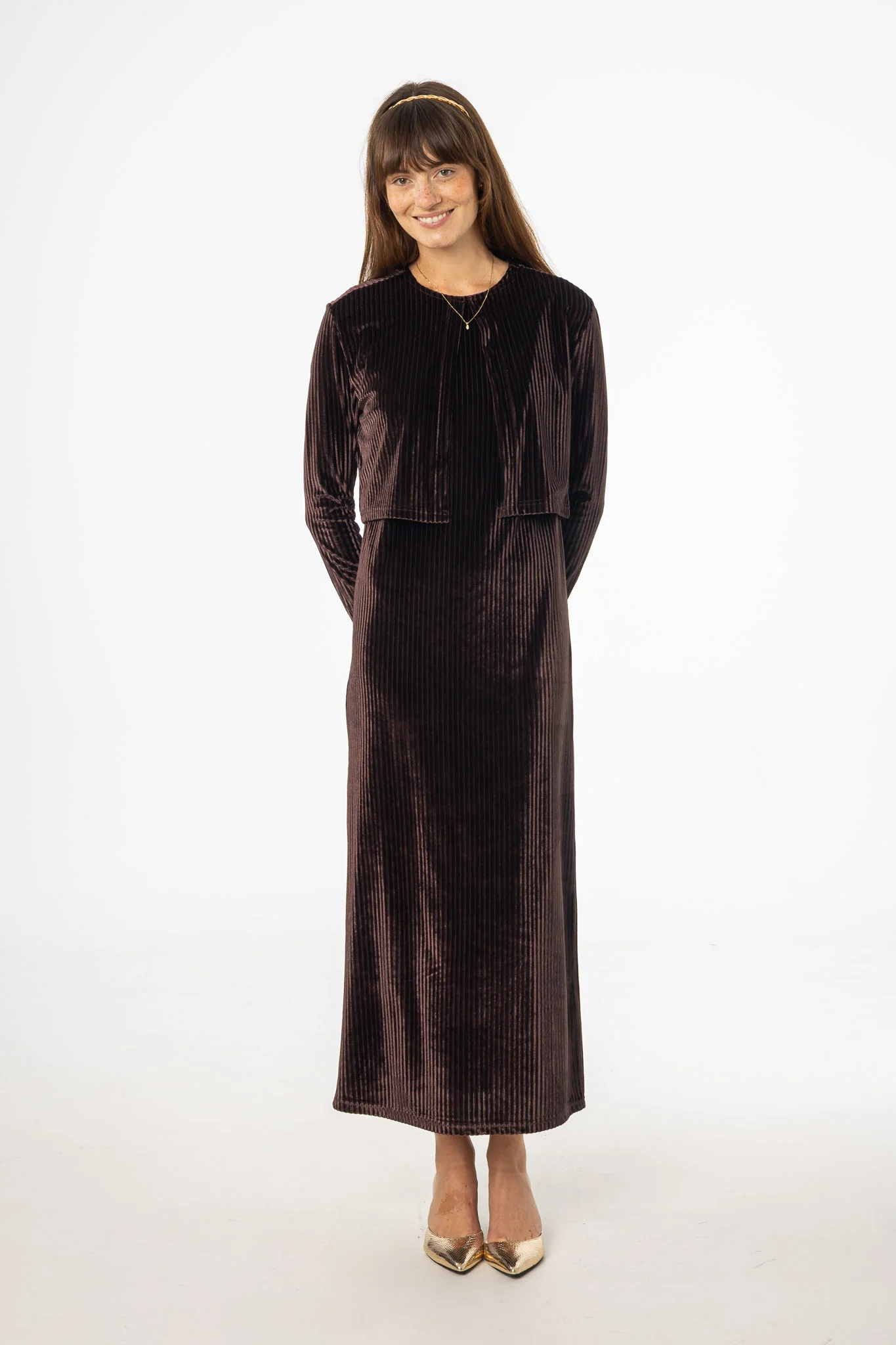 Brown Ribbed Velour Jumper - KJDHW