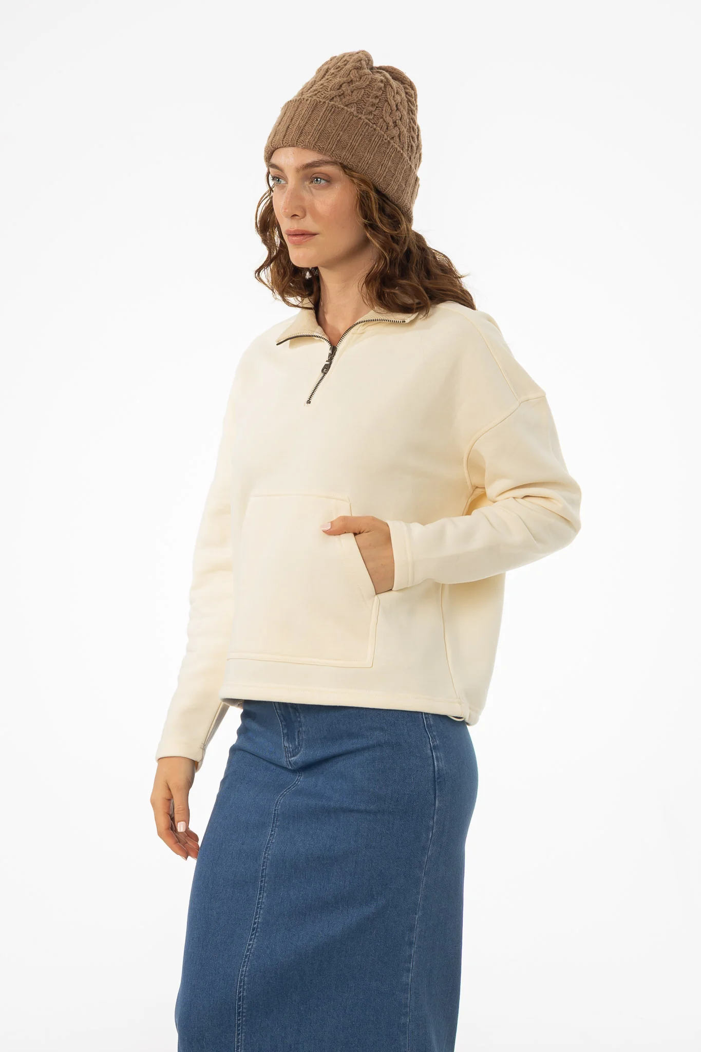 Cream Quarter Zip Sweater - KJDHW