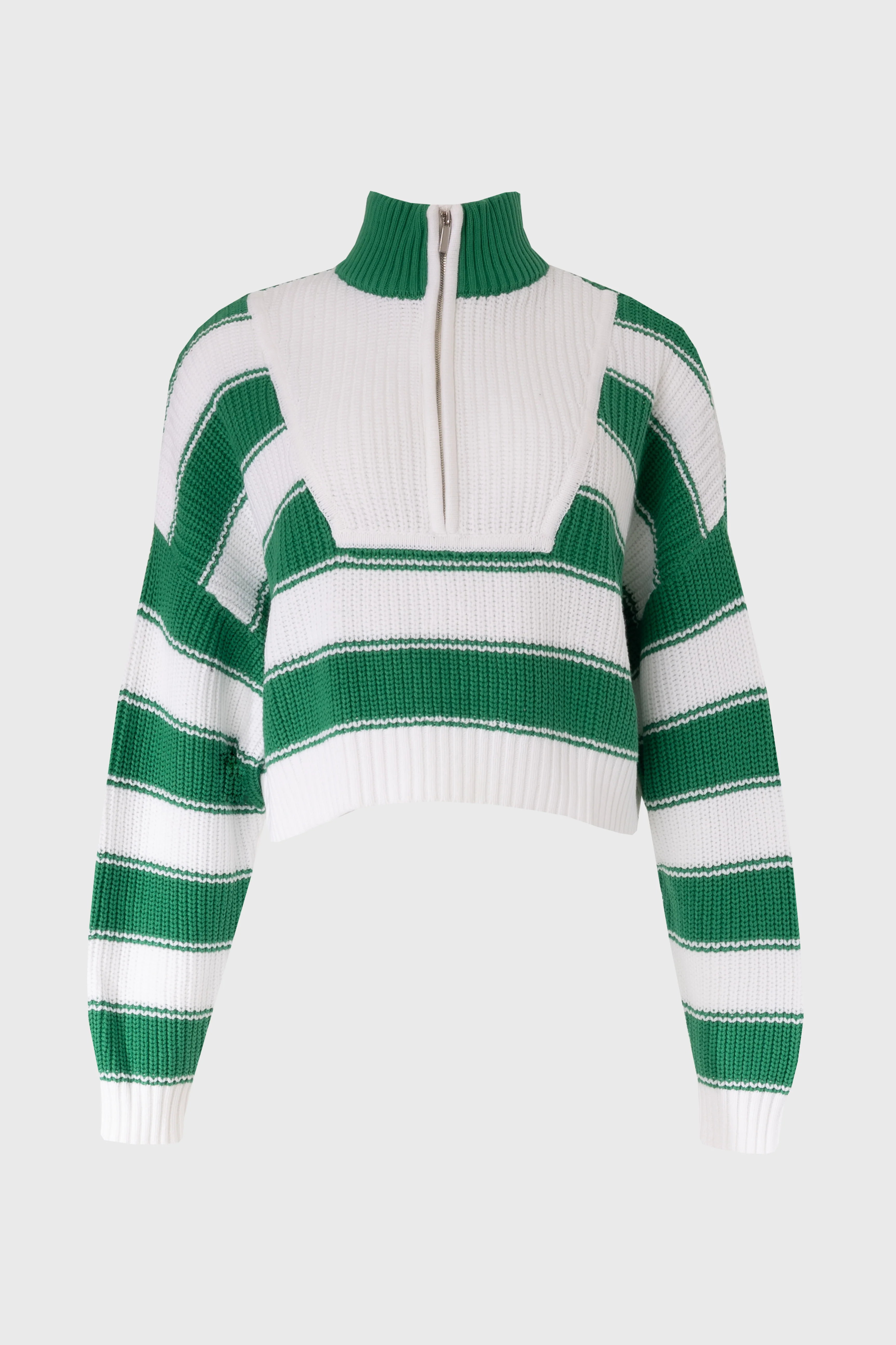 Green Striped Quarter Zip Sweater Top - KJDHW