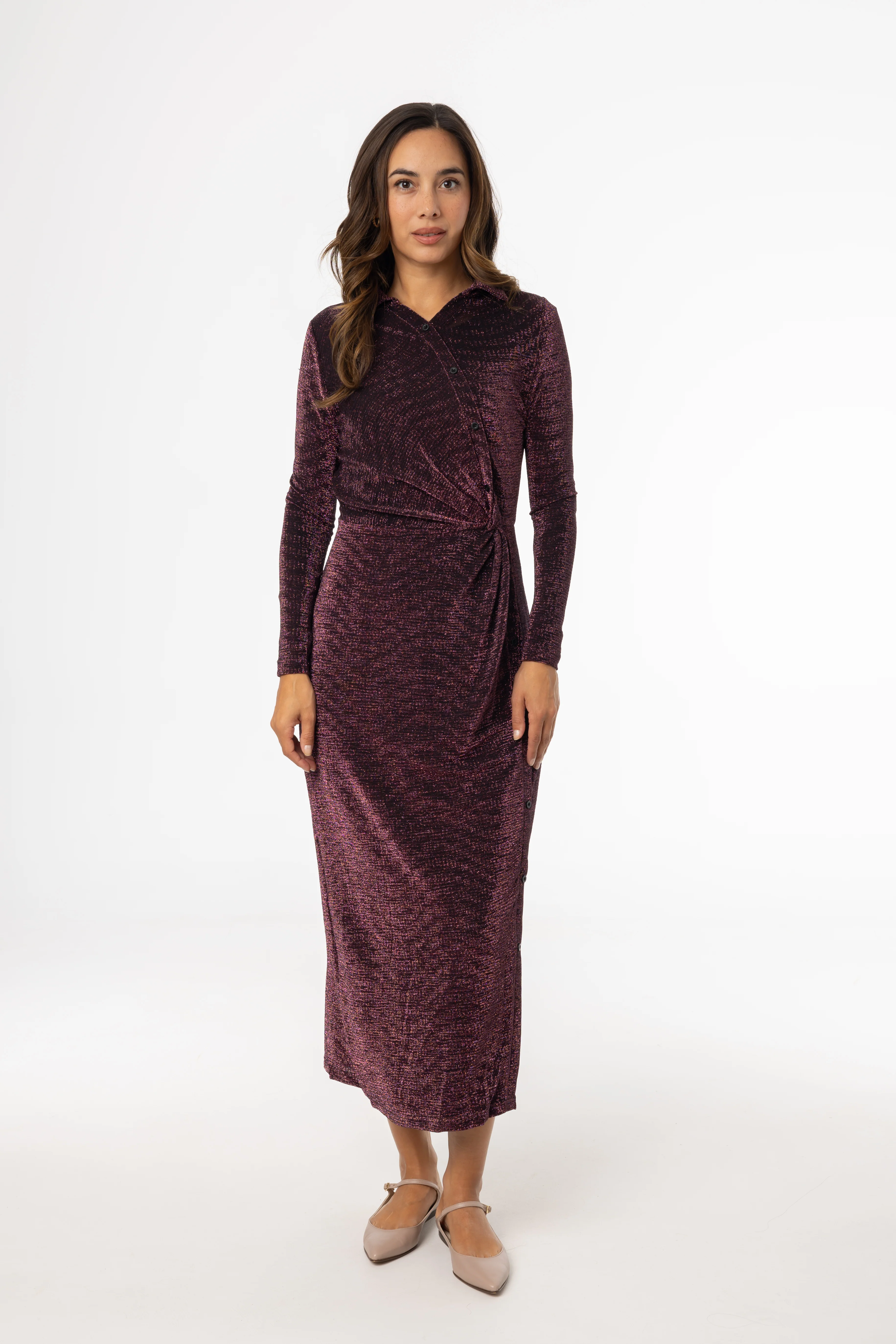 Purple Sparkle Side Button Maxi Dress - KJDHW