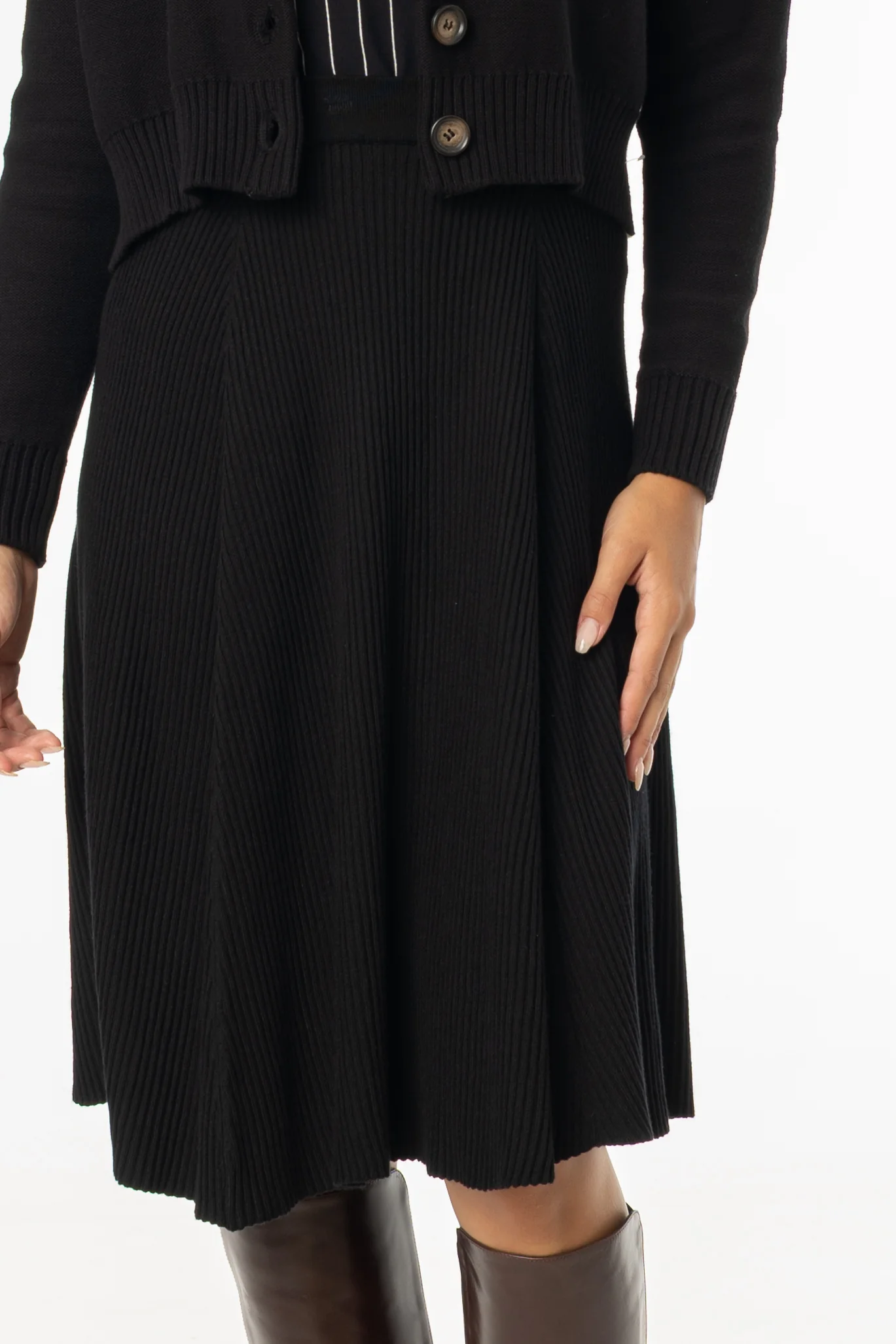 Black Basic Ribbed Knit Skirt - KJDHW
