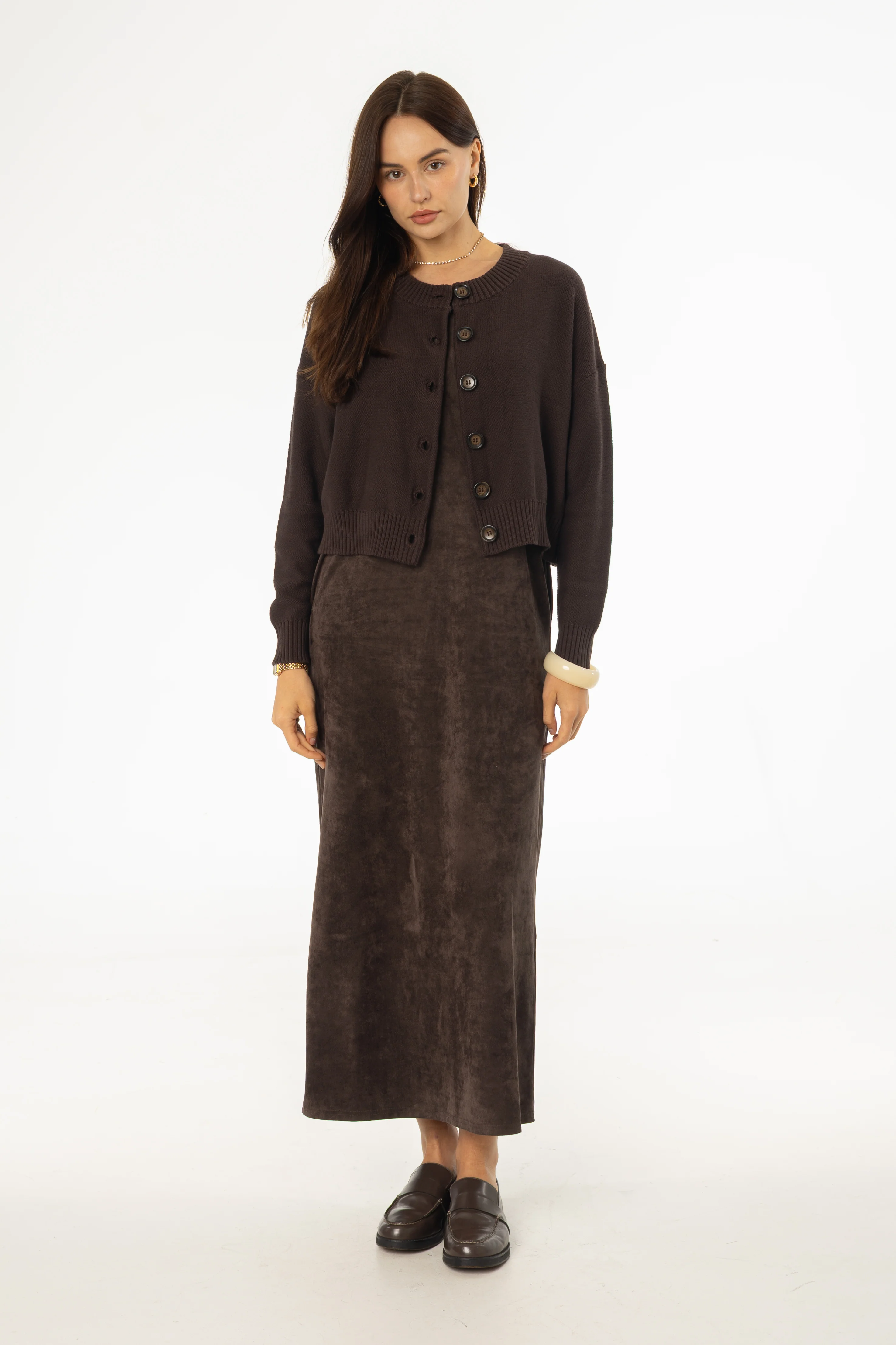 Brown Microsuede Maxi Jumper - KJDHW