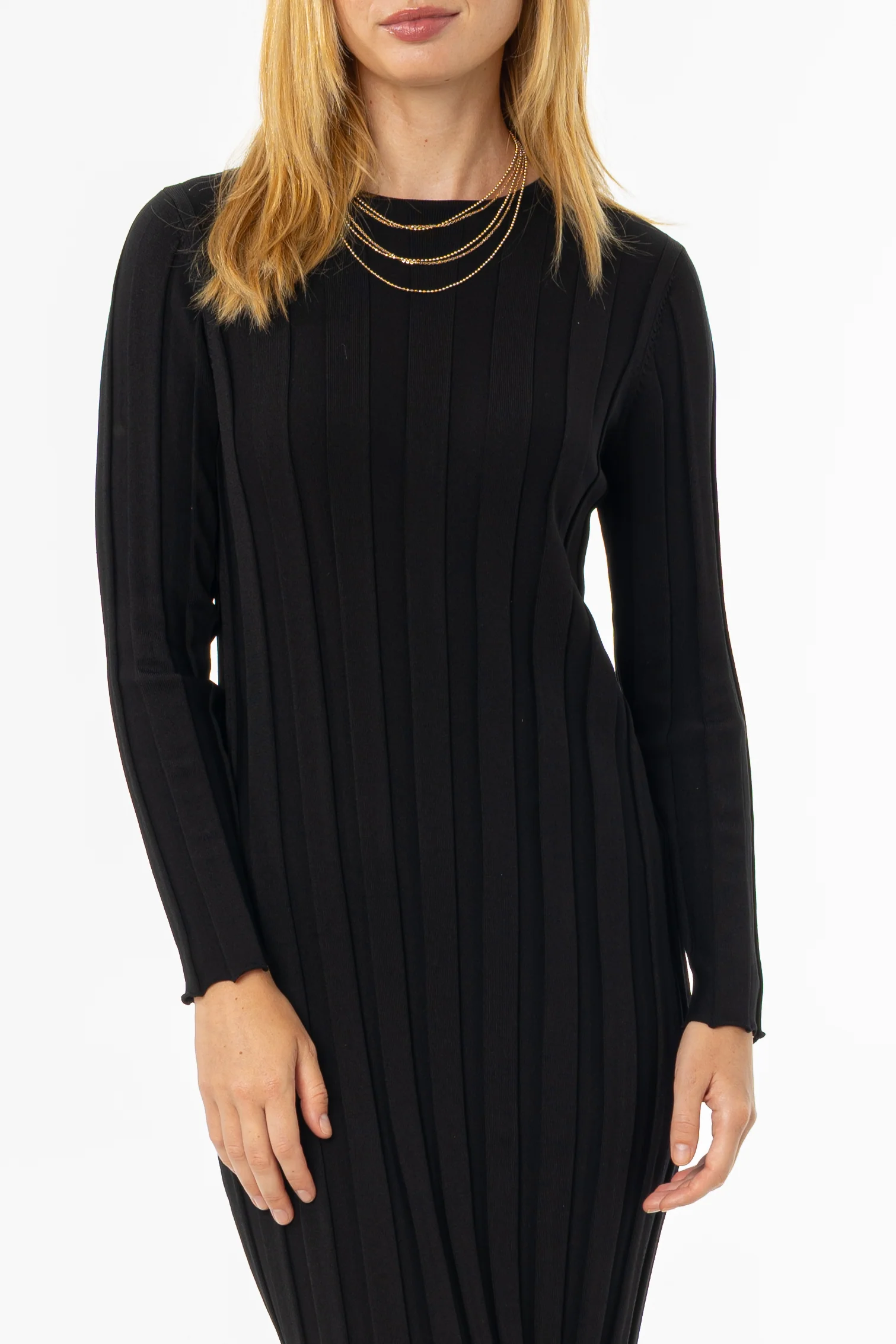 Black Wide Ribbed Maxi Dress - KJDHW