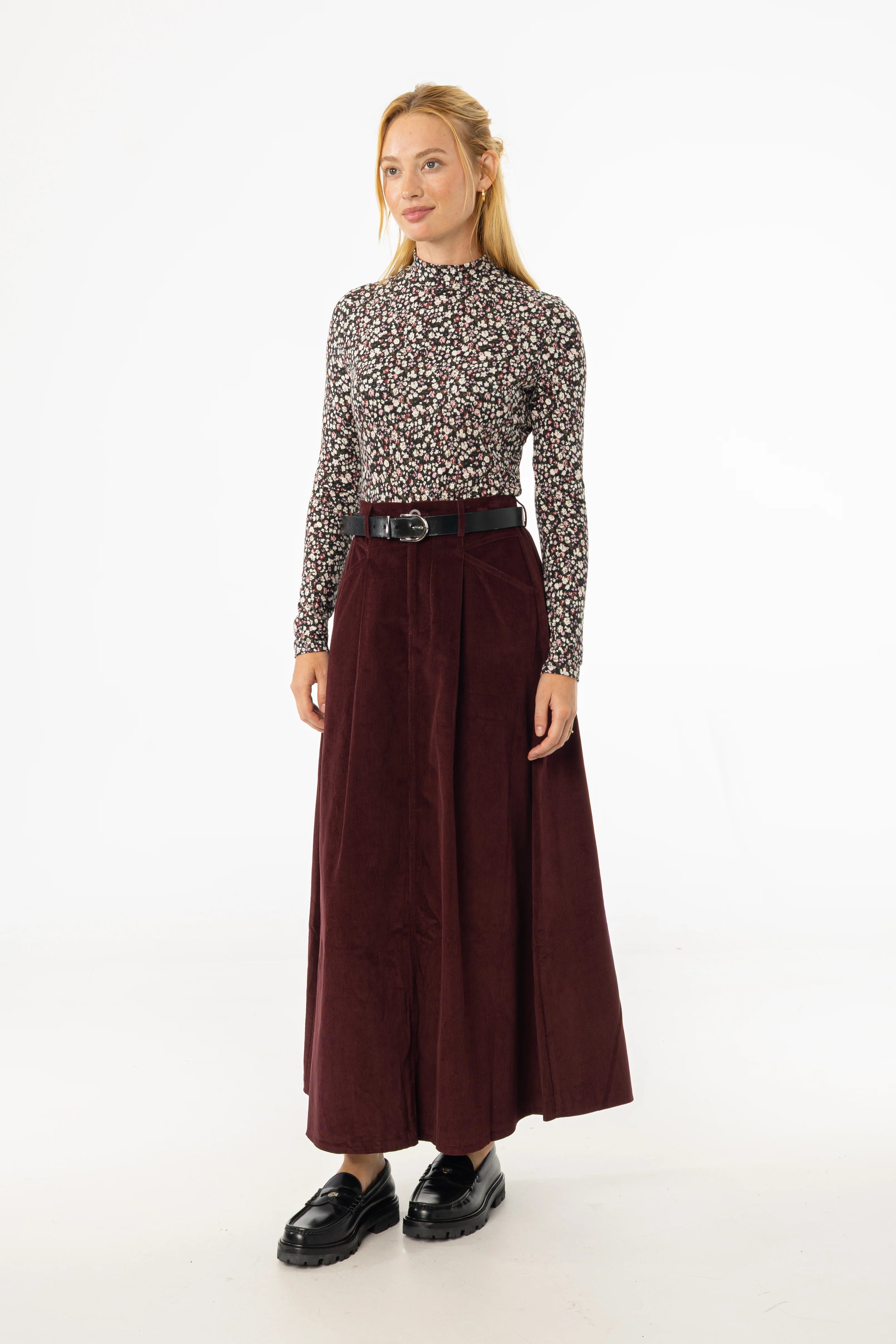 Burgundy Cargo Corduroy Maxi Skirt - KJDHW