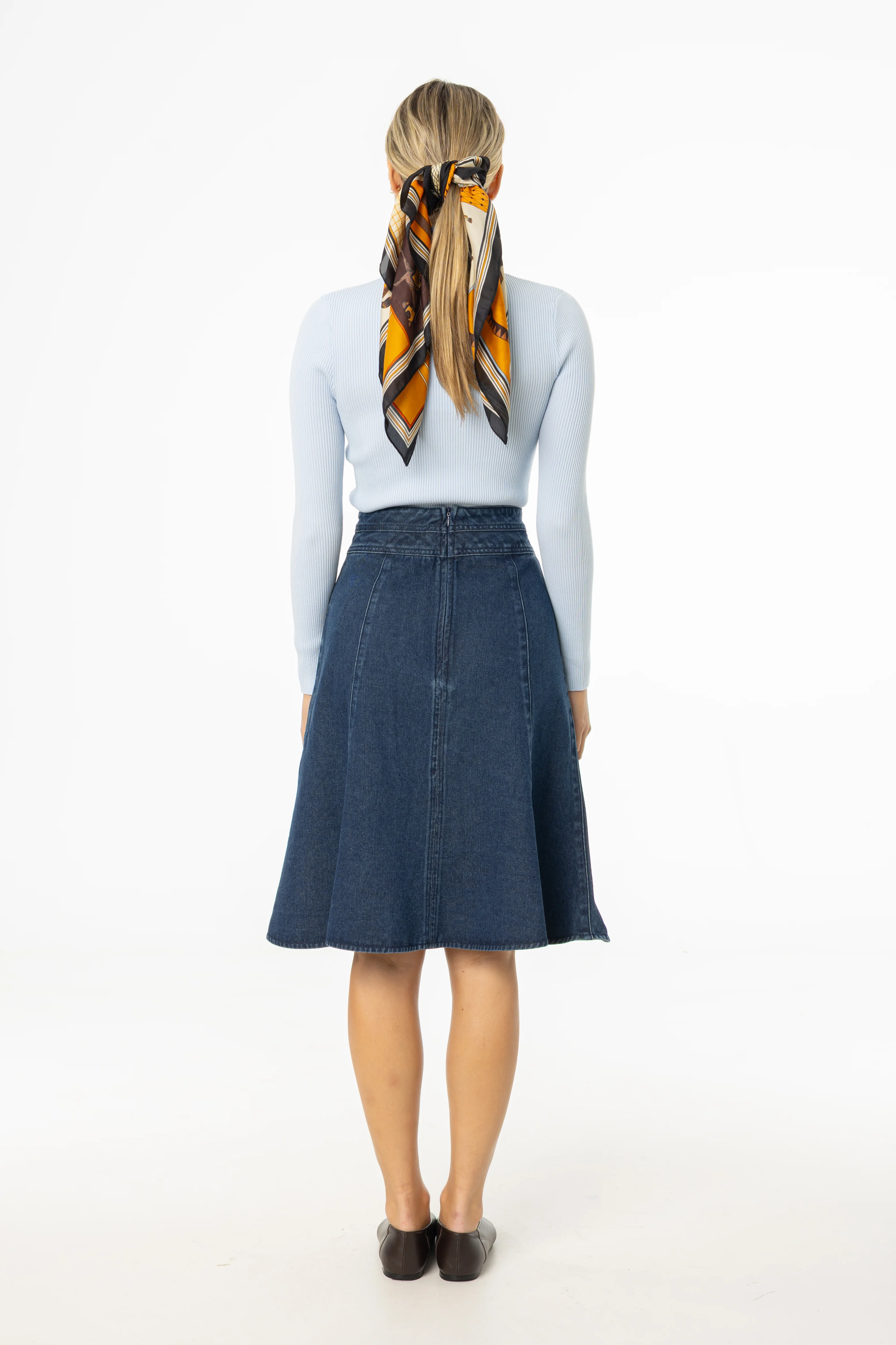 Blue Flared Denim Skirt - KJDHW