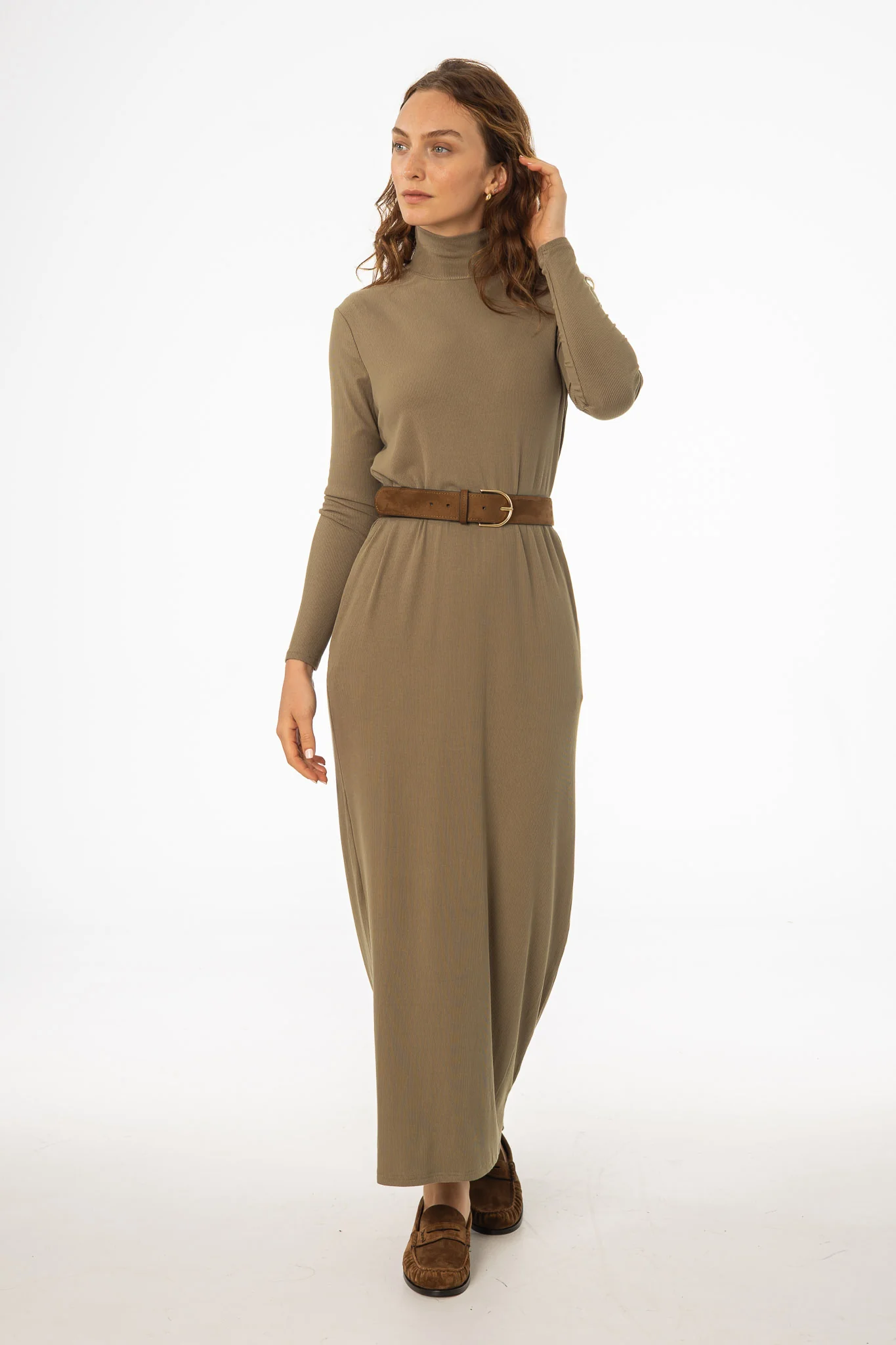 Olive Turtleneck Basic Maxi - KJDHW