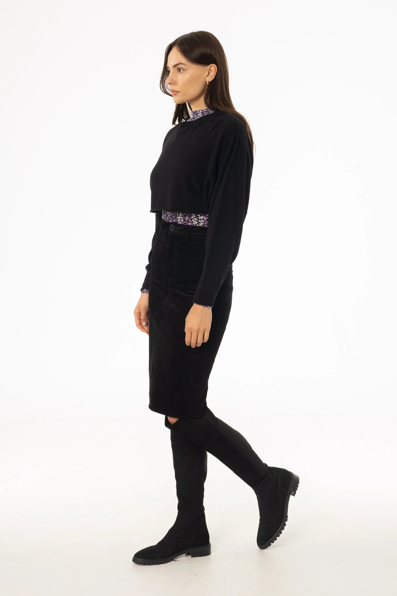 Black Pocket Corduroy Pencil Skirt - KJDHW