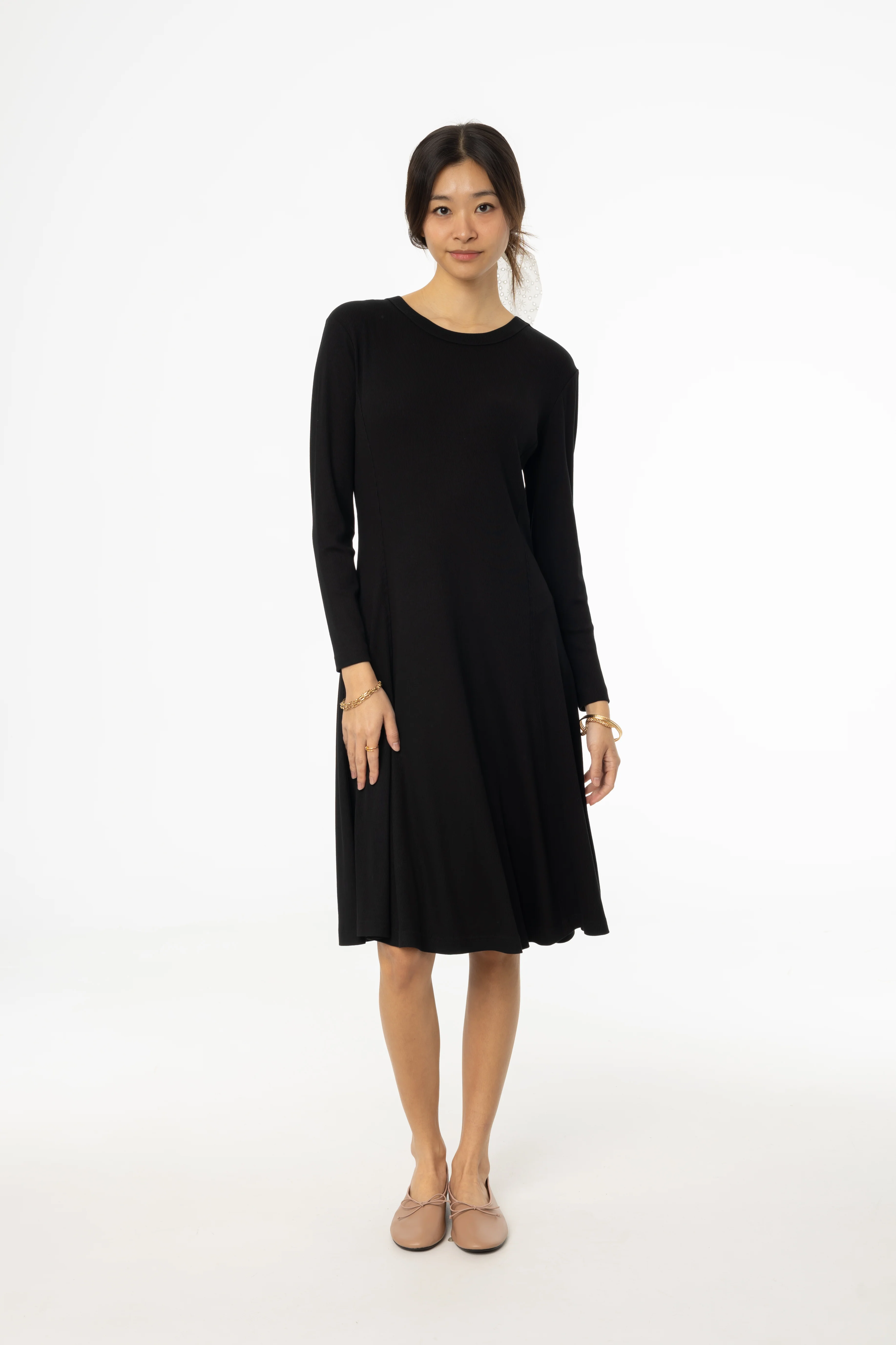 Black Stitched Flare Dress - KJDHW