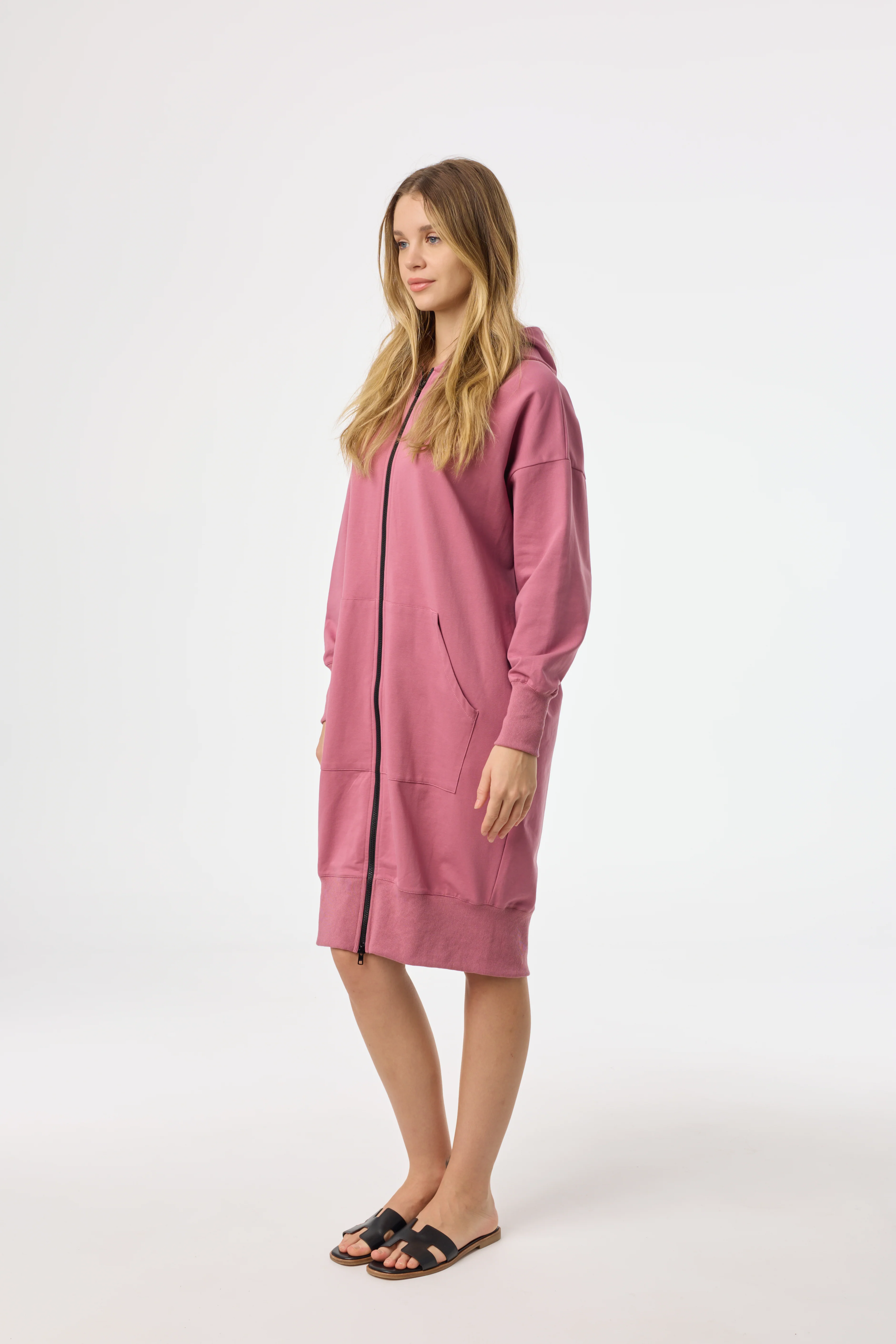 Raspberry Zipper Sweatshirt Dress - KJDHW