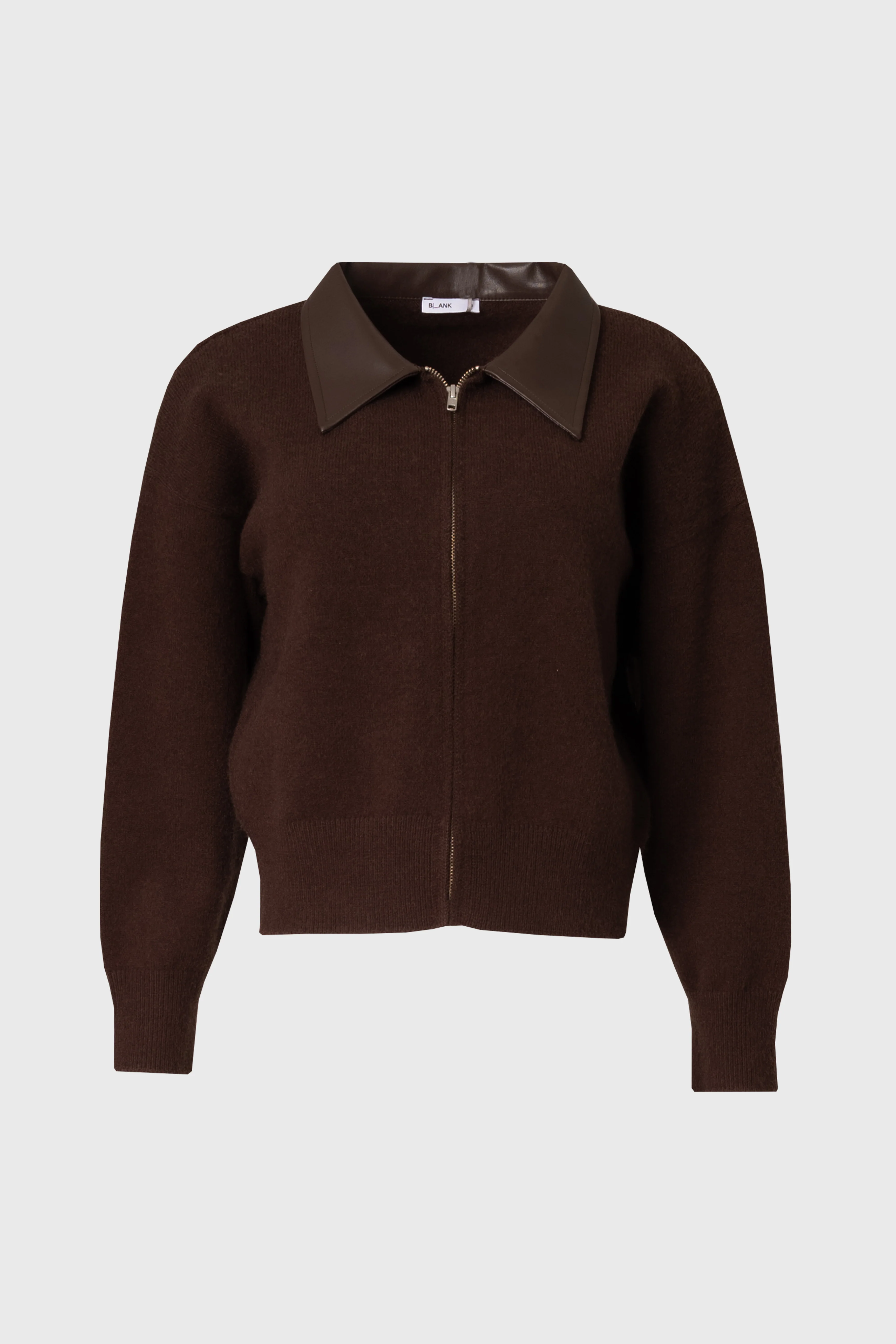 Brown Contrast Collar Zipper Sweater - KJDHW