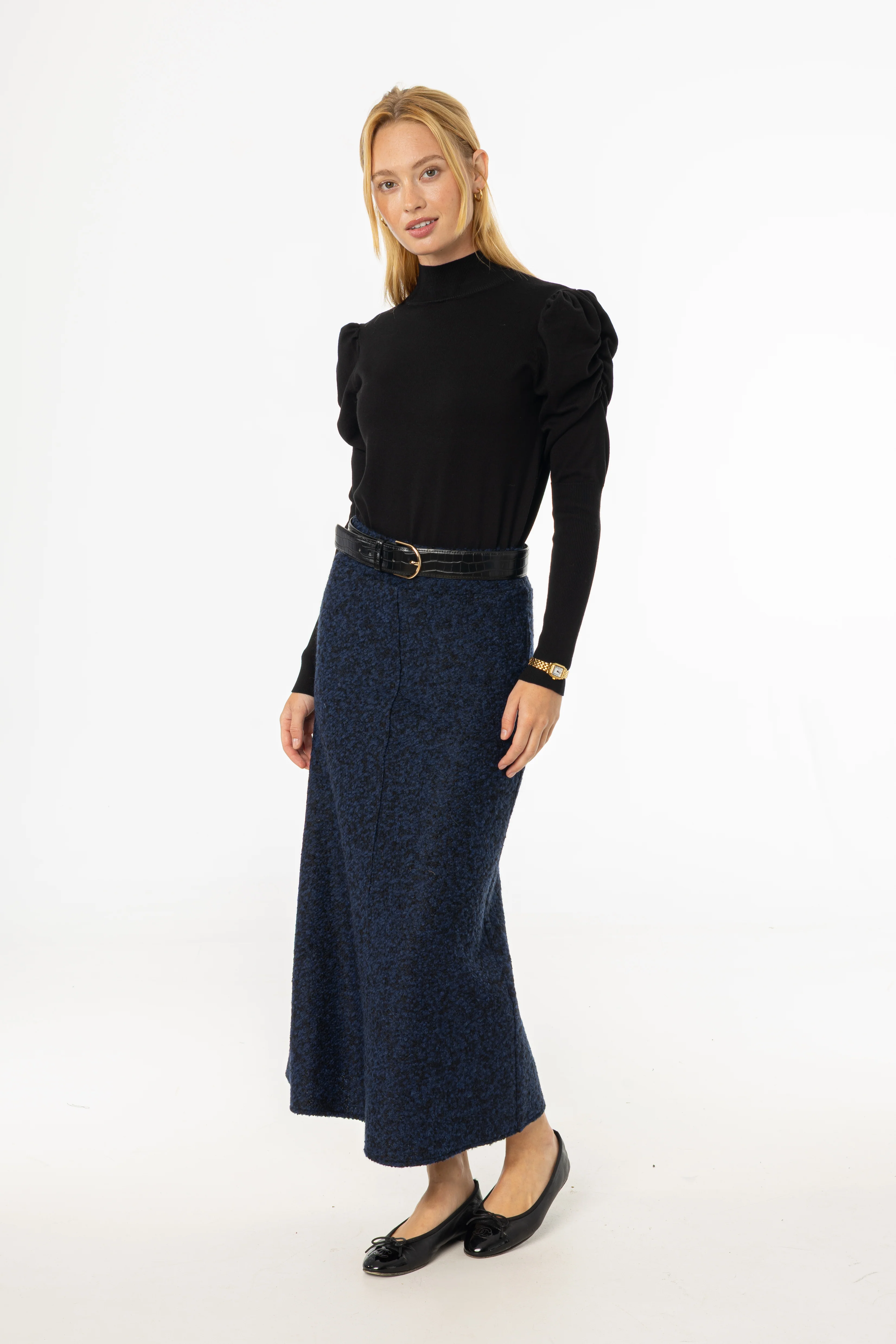 Blue Boucle Maxi Skirt - KJDHW